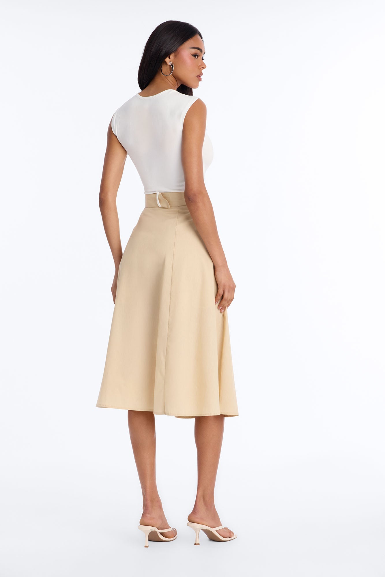 Sandra Contrast Belted Midi Dress - Taupe/combo Fashion Nova
