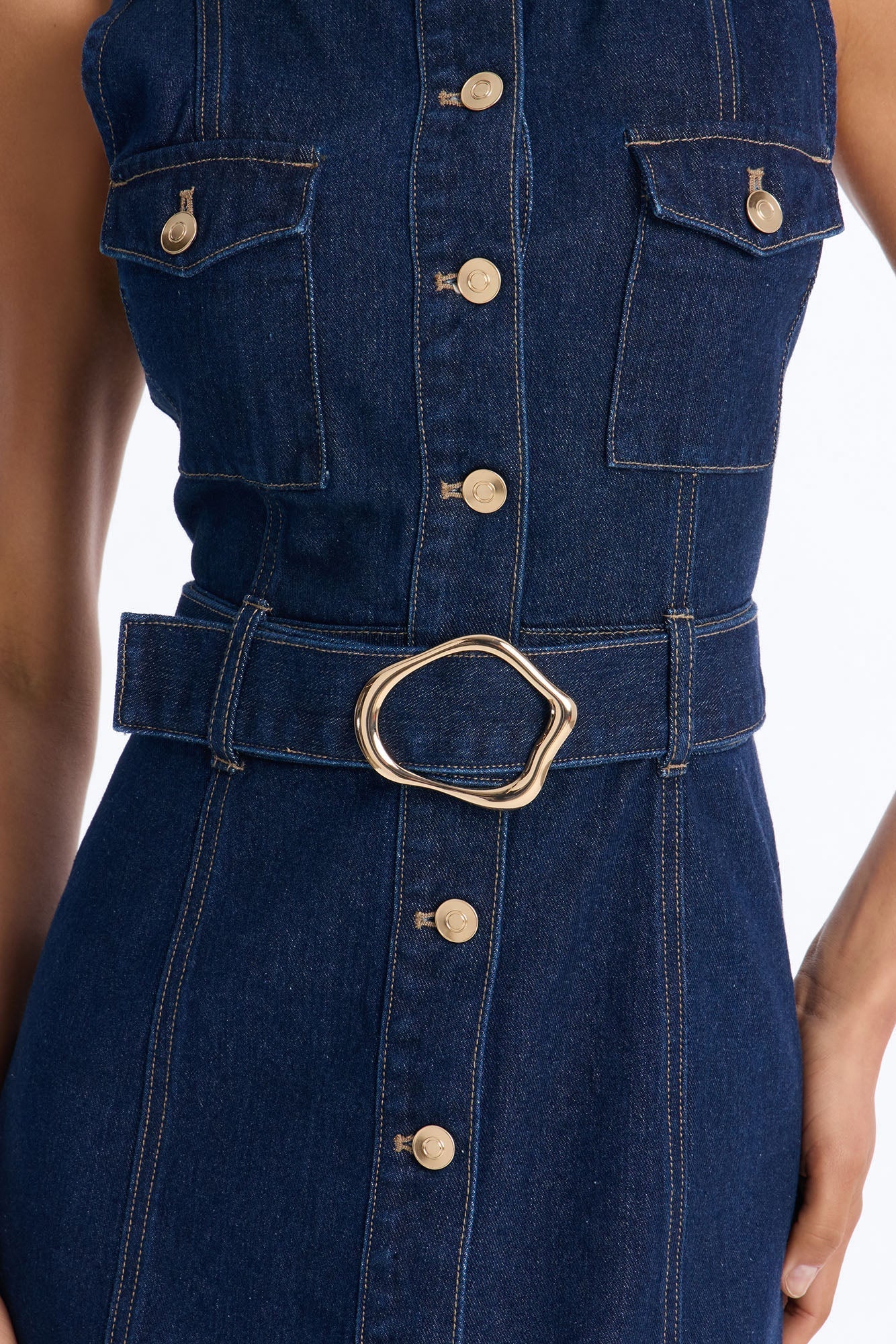 Isla Belted Denim Midi Dress - Dark Wash NEWFASHIONEDGE