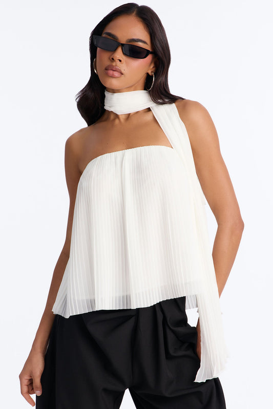 Caught In Your Sunlight Chiffon Scarf 2 Piece Top - Cream
