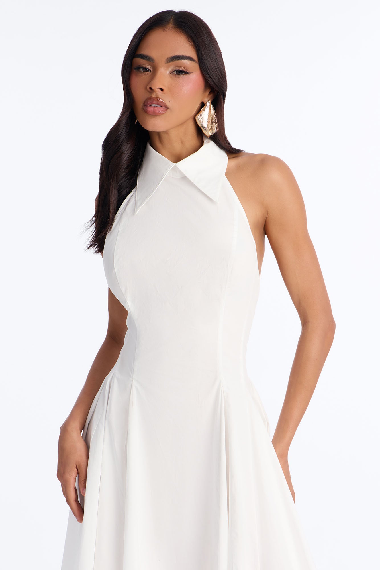 Audrey Collared Poplin Maxi Dress - White NEWFASHIONEDGE