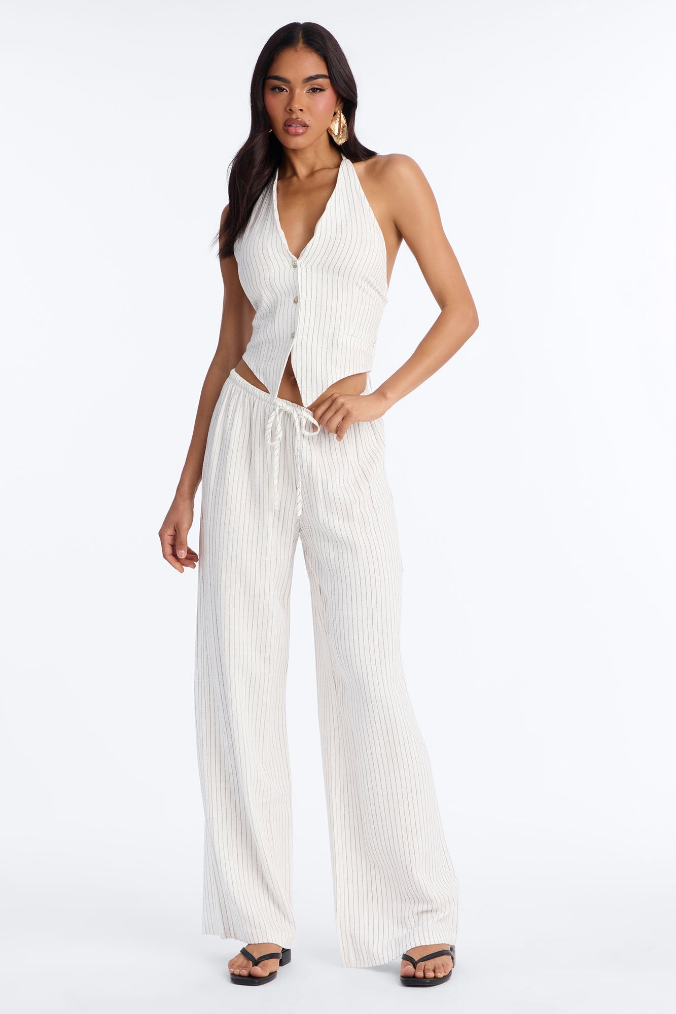Girl Gone Wild Pinstripe Low Rise Wide Leg Pant 30″ - White/combo NEWFASHIONEDGE