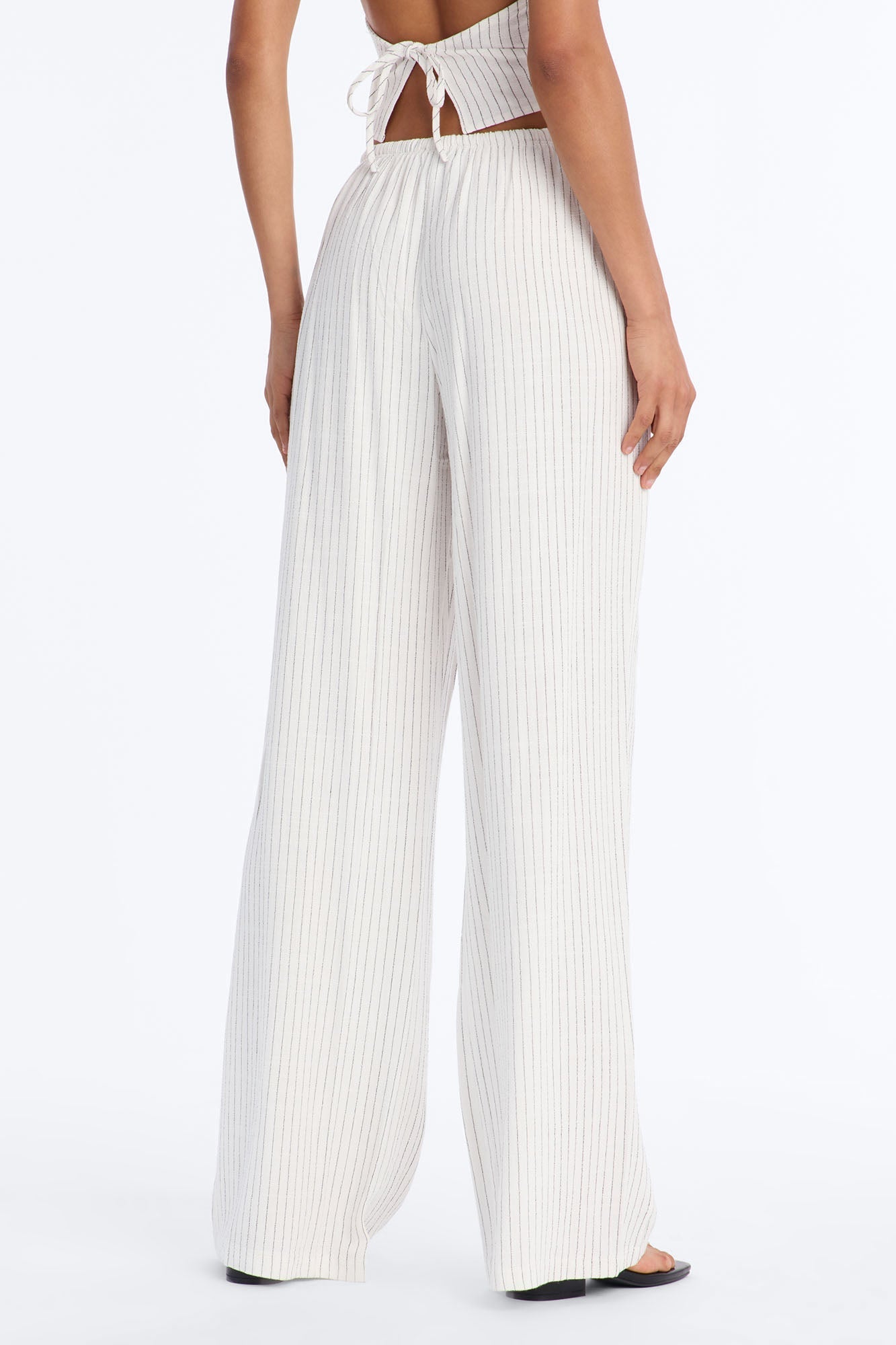 Girl Gone Wild Pinstripe Low Rise Wide Leg Pant 30″ - White/combo NEWFASHIONEDGE