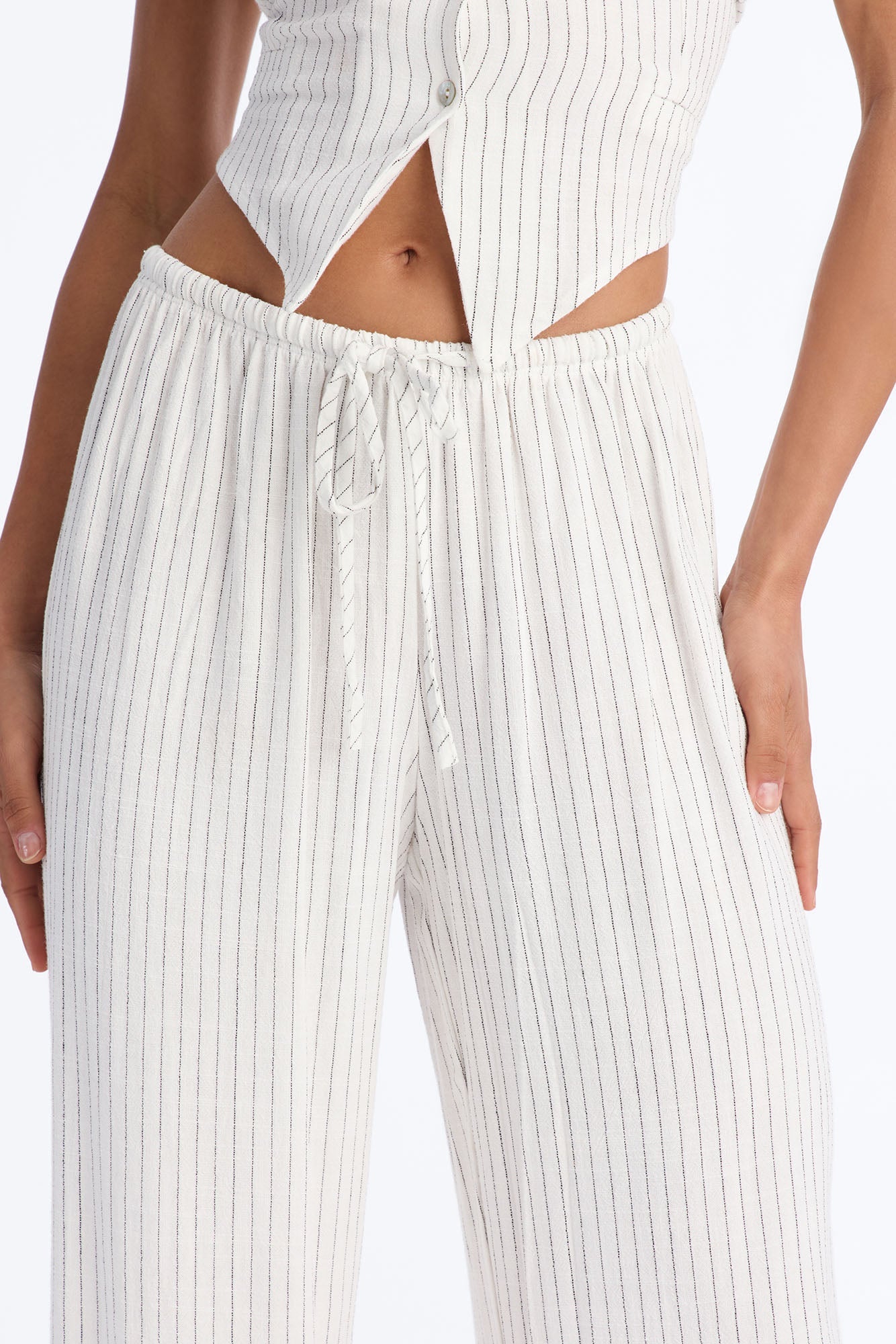 Girl Gone Wild Pinstripe Low Rise Wide Leg Pant 30″ - White/combo