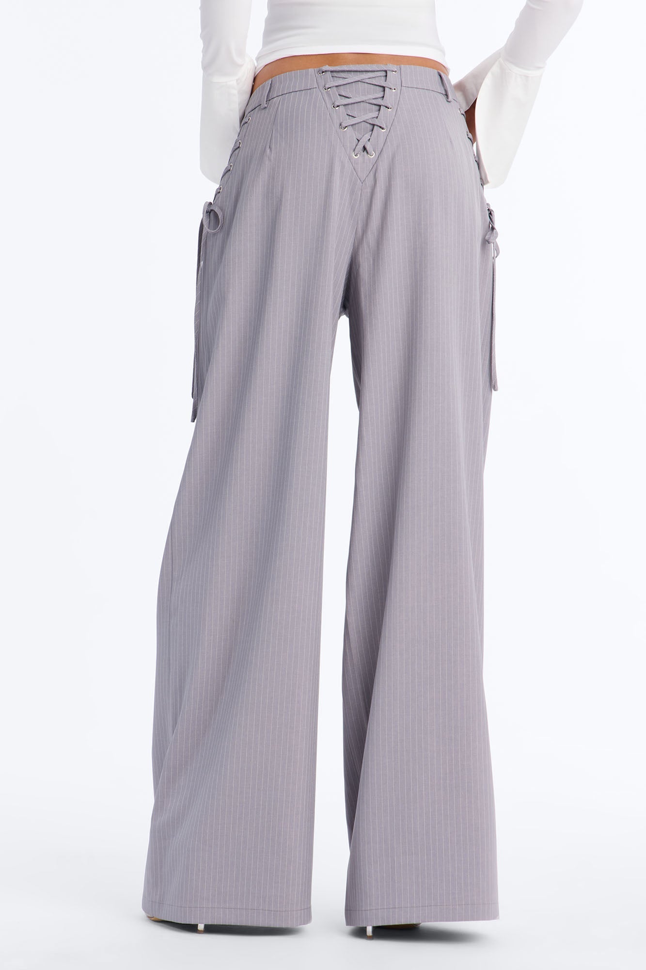 All Laced Up Low Rise Pinstripe Trouser - Light Grey NEWFASHIONEDGE