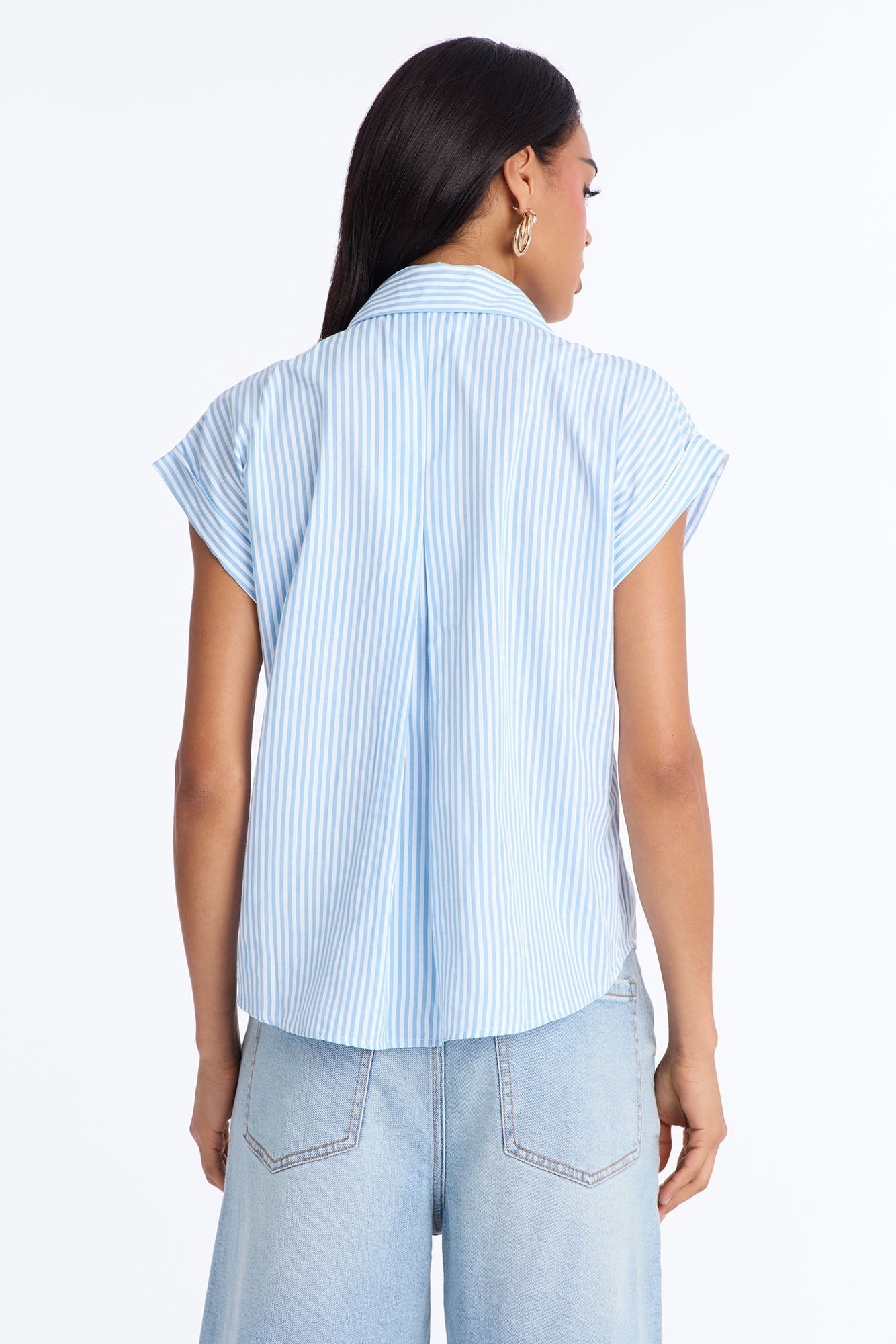 Linda Button Up Pinstripe Short Sleeve Shirt - Blue/combo