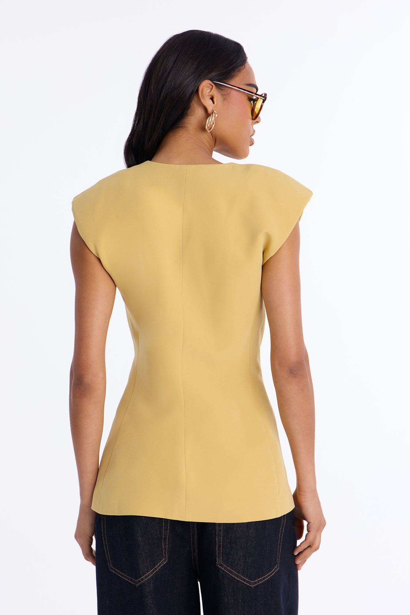 Happy Hour Double Breasted Fitted Vest - Mustard NEWFASHIONEDGE