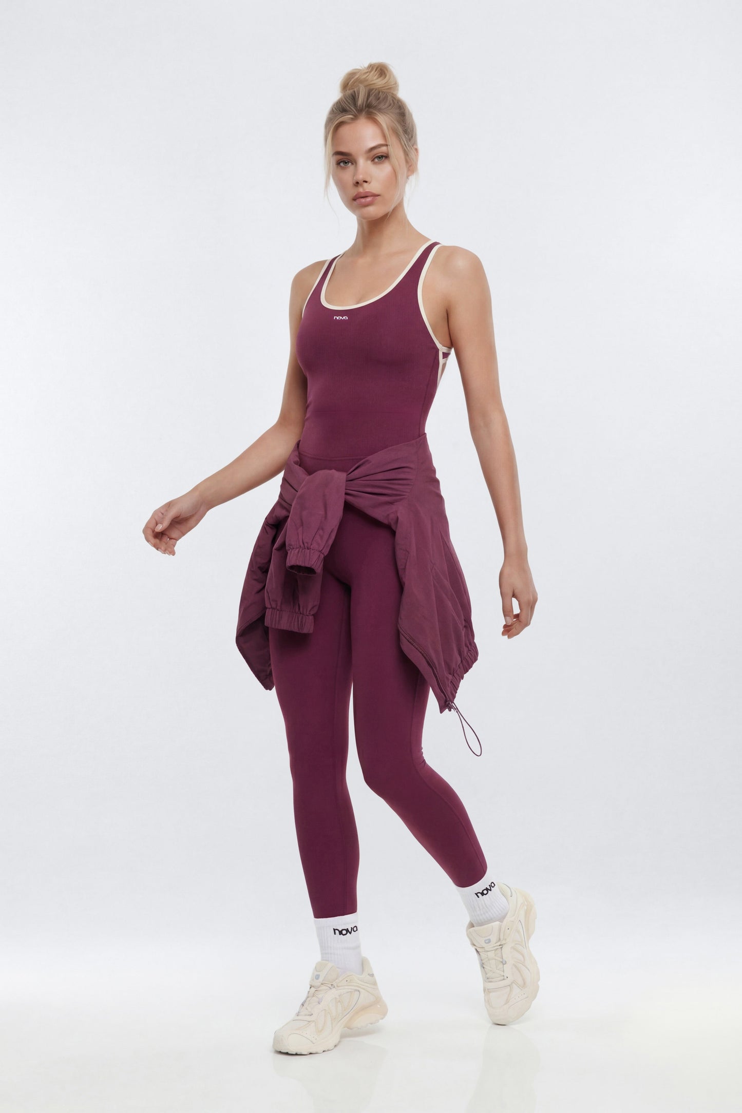 ProStretch™ 25″ Contrast Trim Skinny Racerback Cut Out Jumpsuit - Merlot