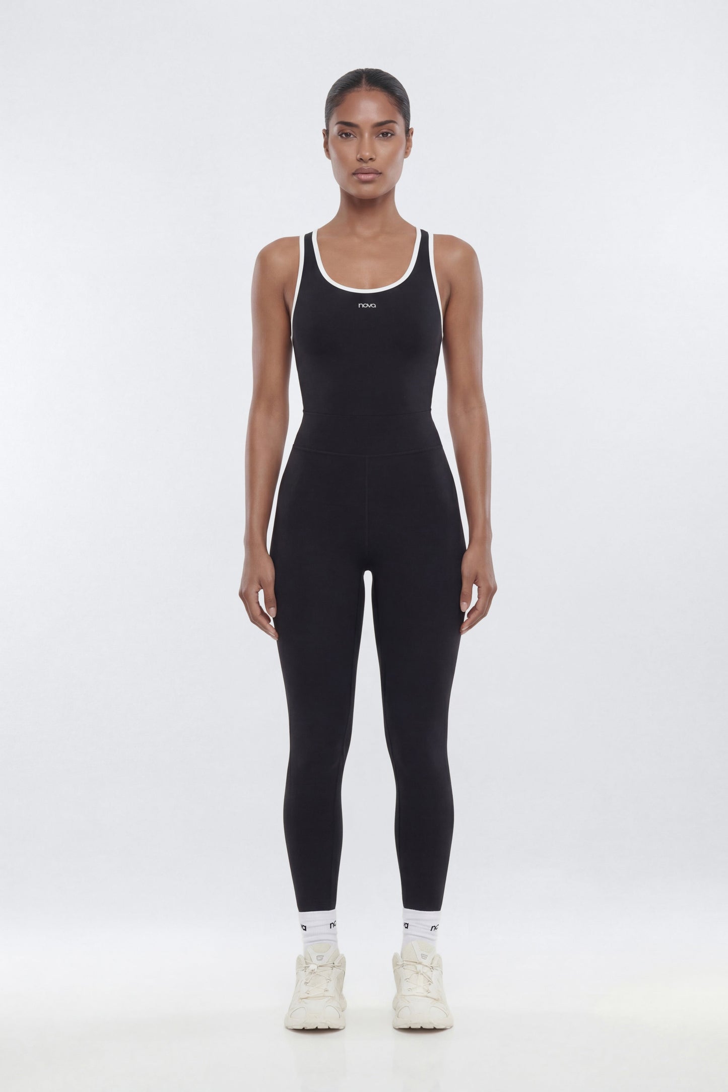 ProStretch™ 25″ Contrast Trim Skinny Racerback Cut Out Jumpsuit - Black