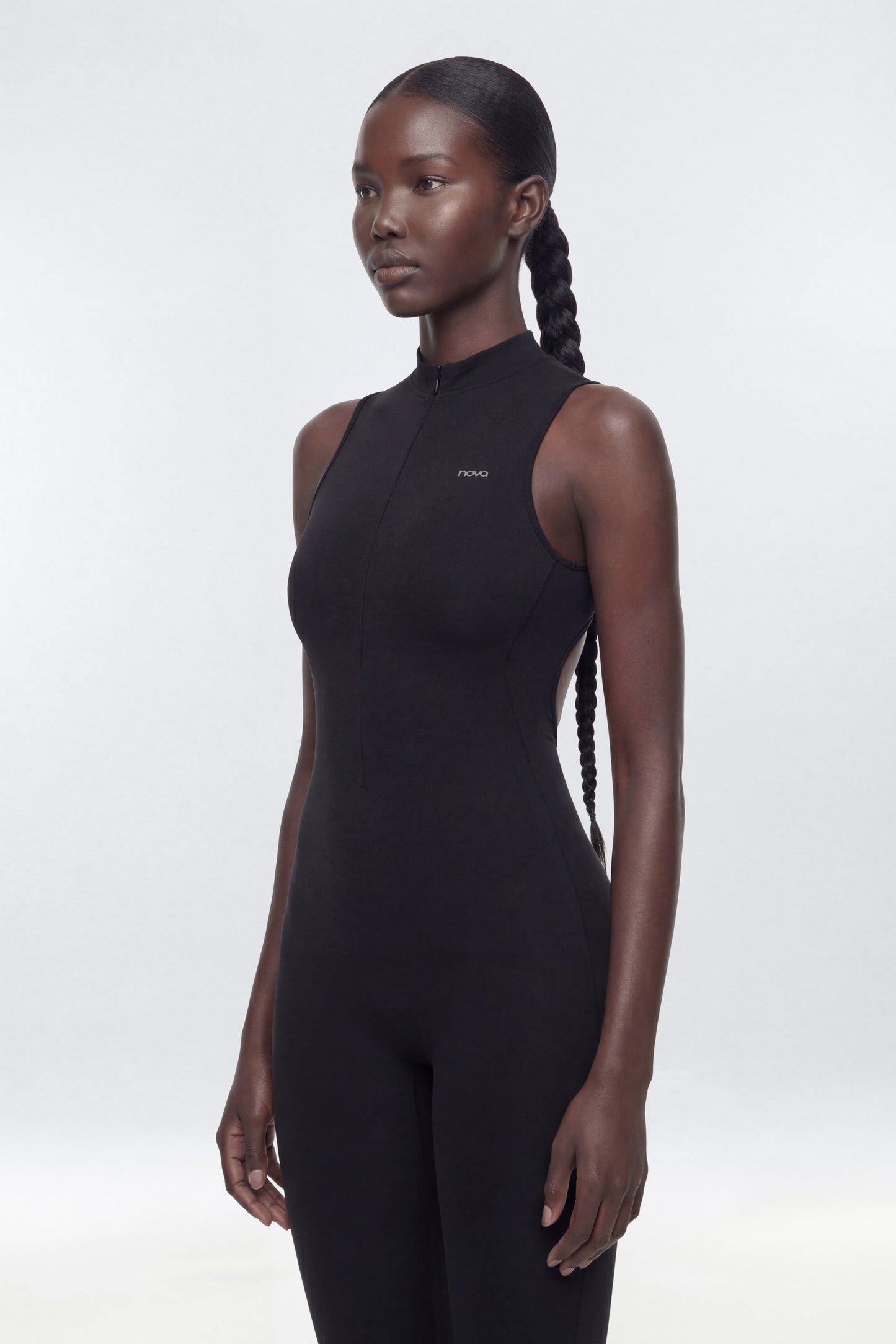 ProStretch™ 27″ Zip Up Mock Neck Skinny Jumpsuit - Black