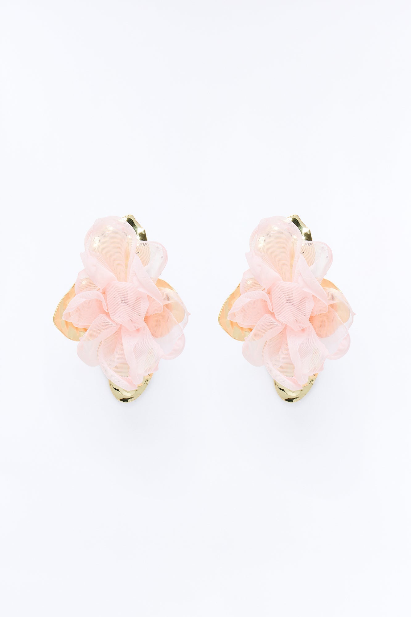 Ruffle Rose Earrings - Gold/Pink NEWFASHIONEDGE