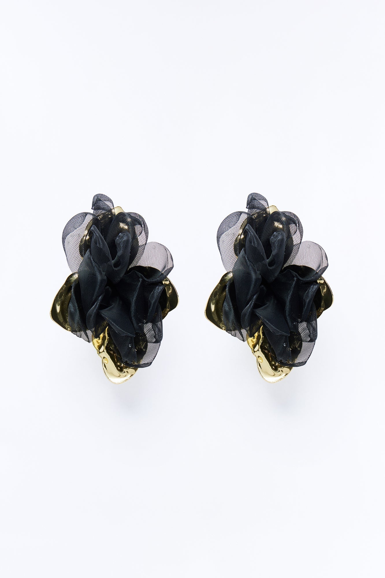Ruffle Rose Earrings - Gold/Black NEWFASHIONEDGE
