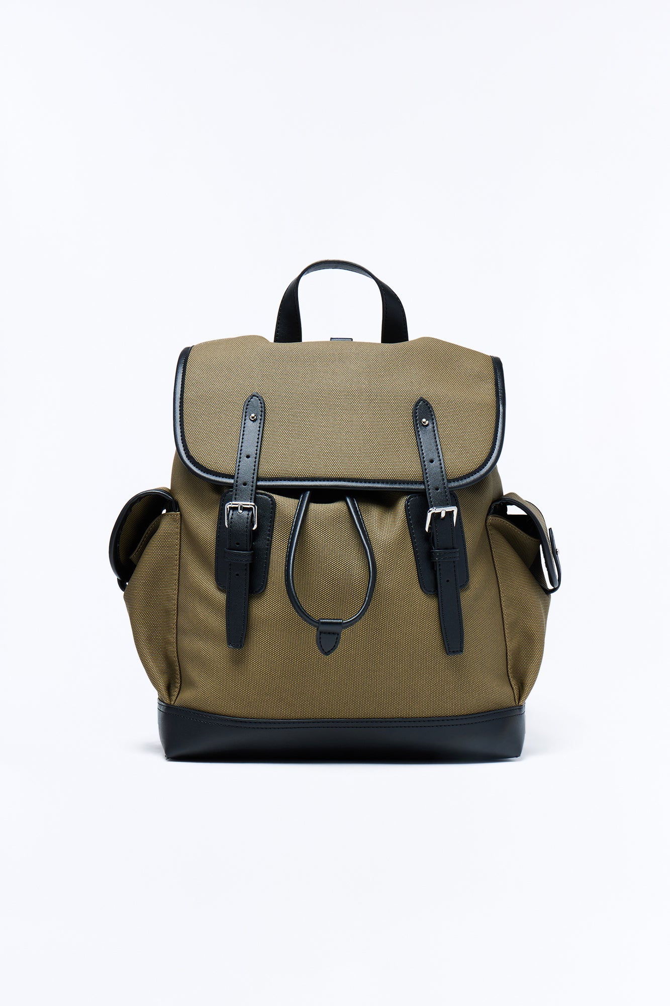 Canvas Dual Buckle Drawstring Backpack - Olive