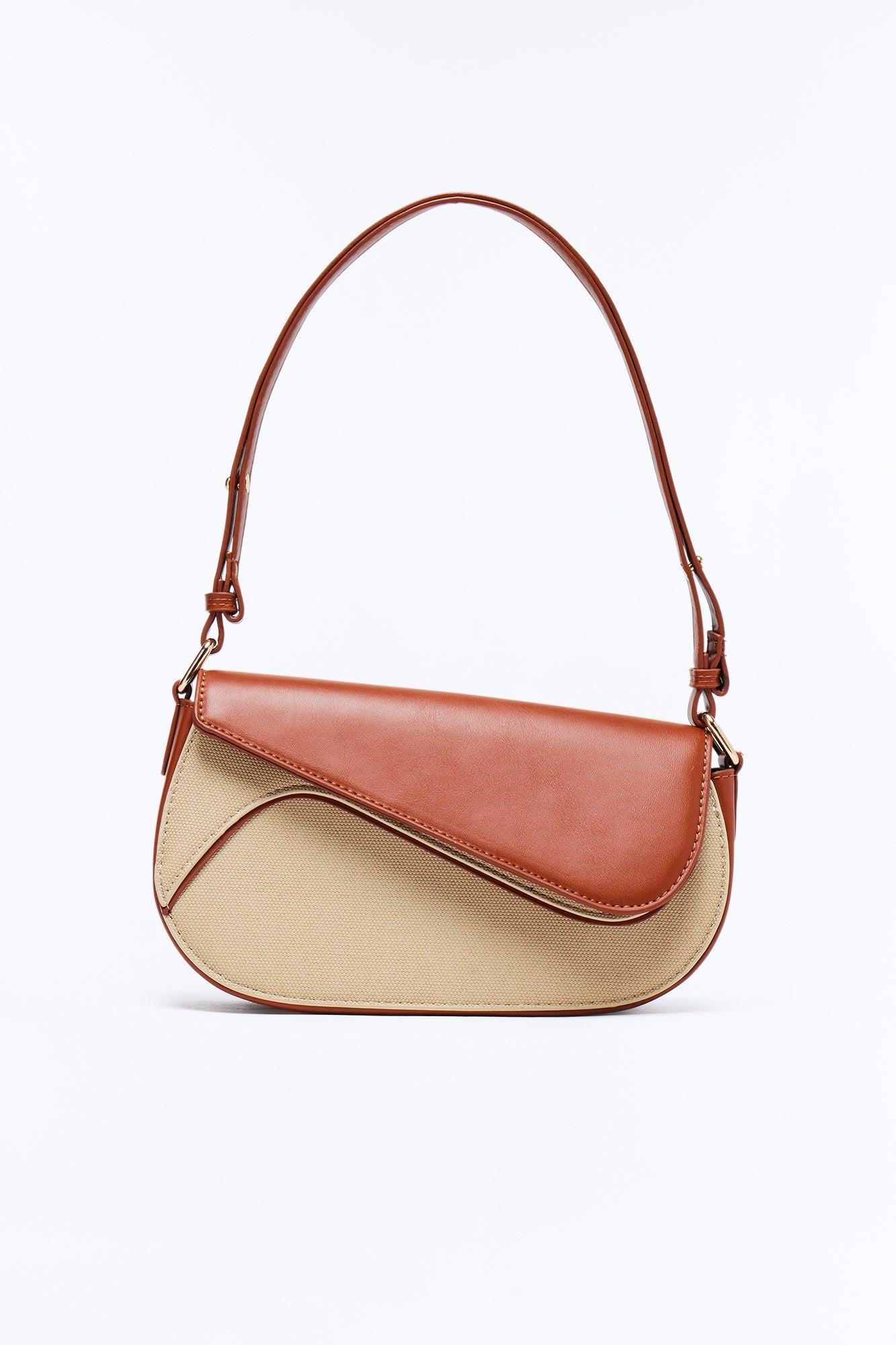 Wall Street Walk Faux Leather Shoulder Handbag - Brown/combo NEWFASHIONEDGE
