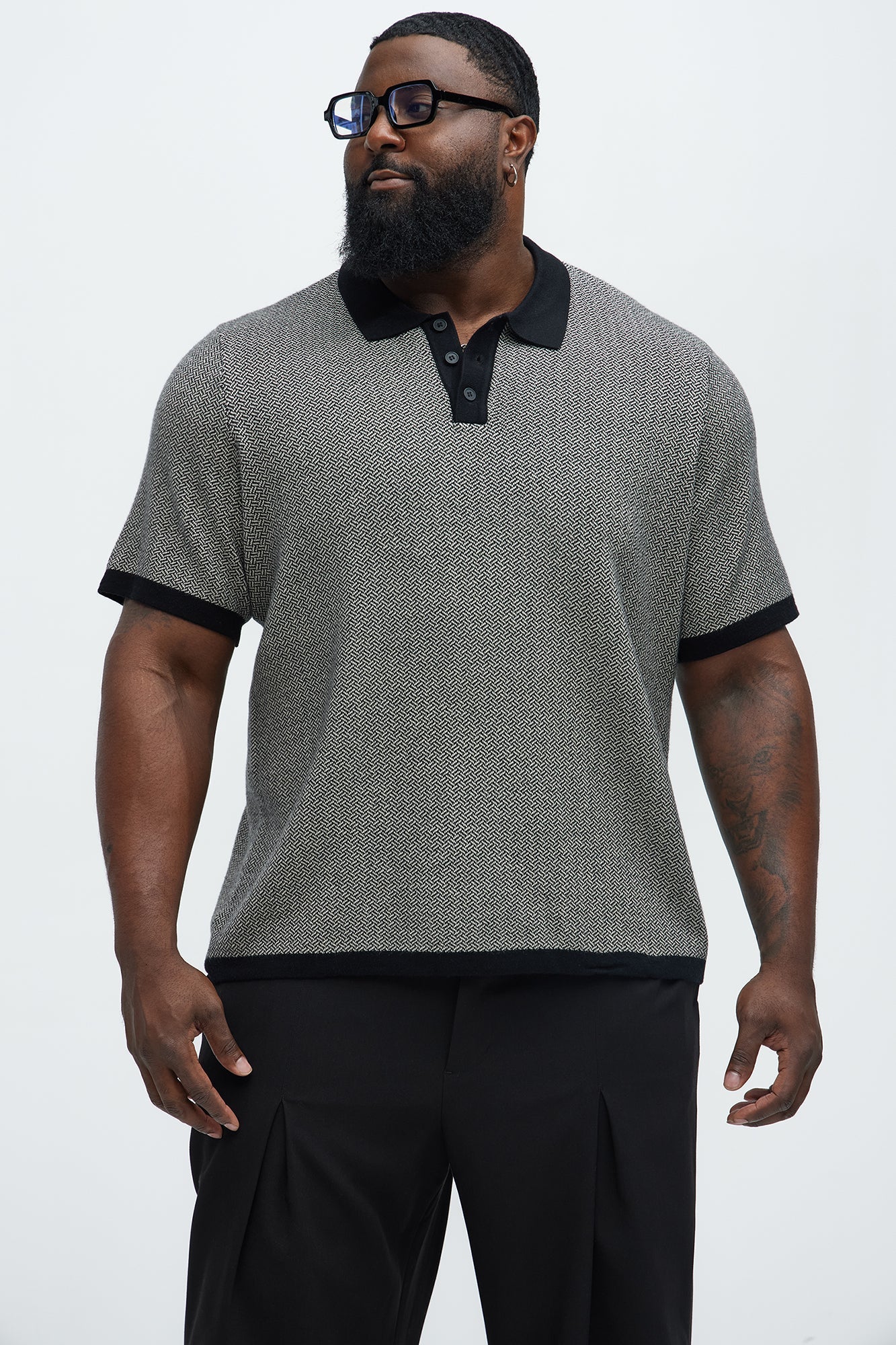 Harry Herringbone Button Down Sweater Polo - Black/combo