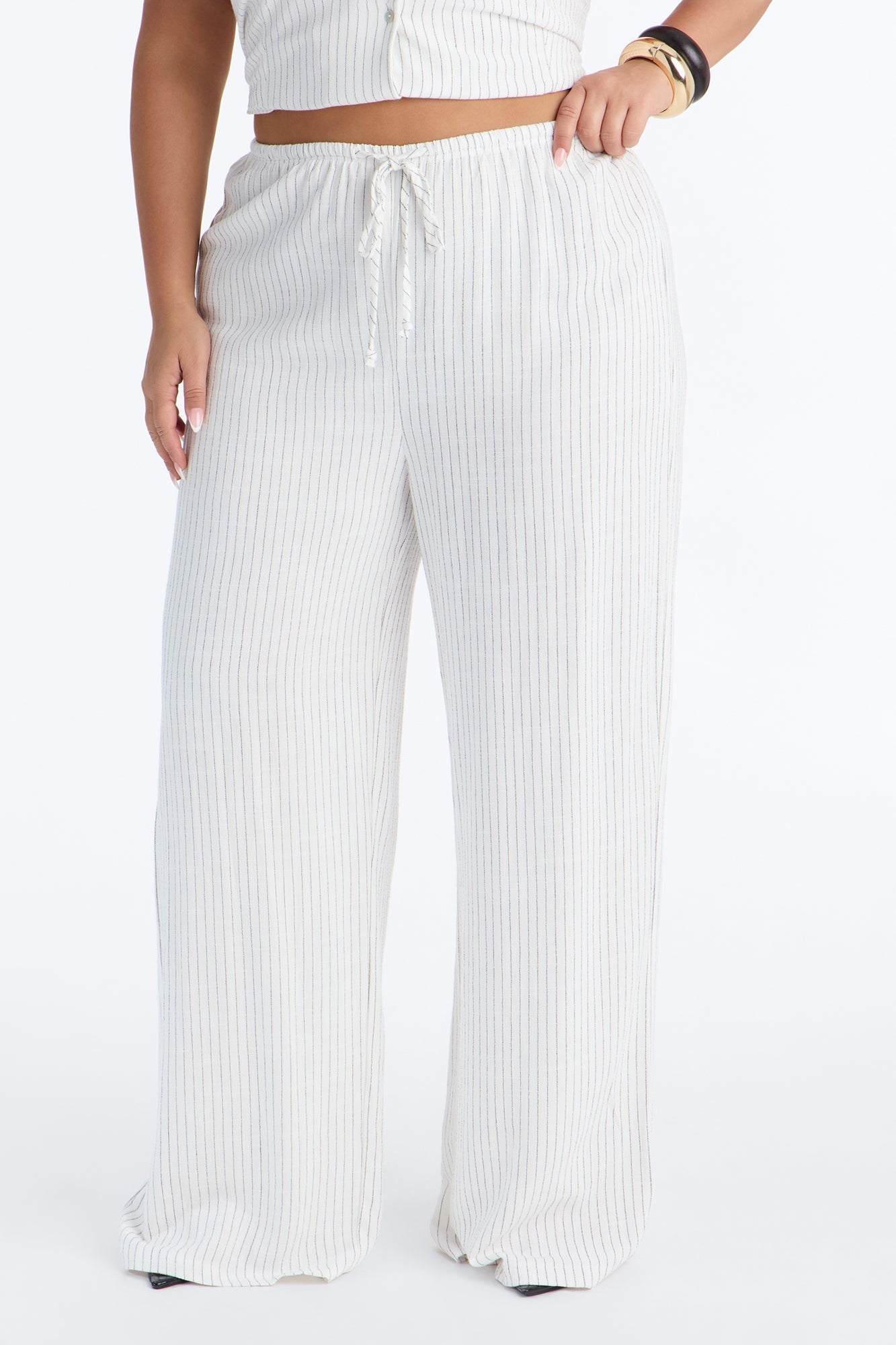Girl Gone Wild Pinstripe Low Rise Wide Leg Pant 30″ - White/combo NEWFASHIONEDGE