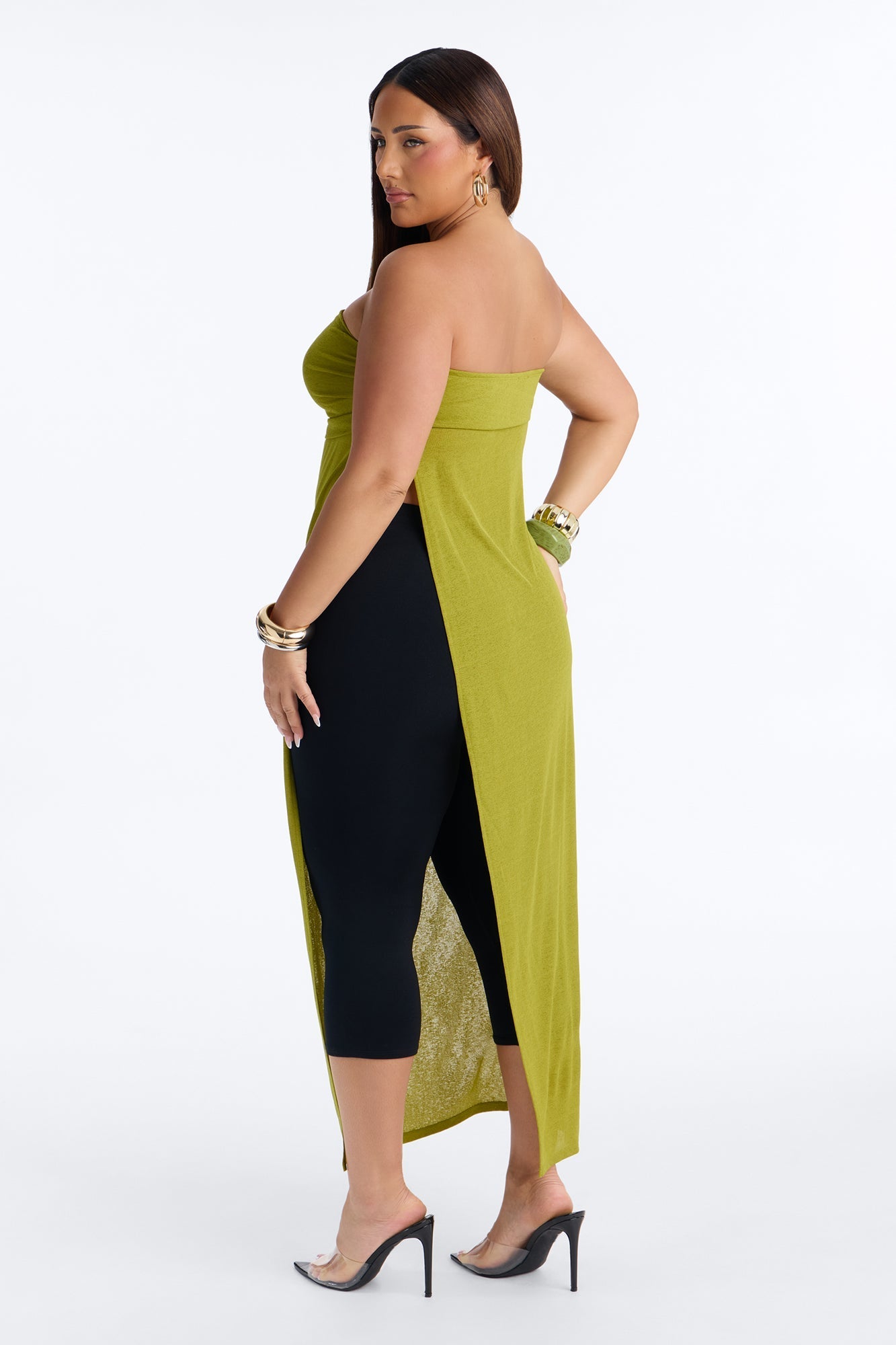 Tropical Drift Long Ruched Cut Out Tube Top - Chartreuse NEWFASHIONEDGE