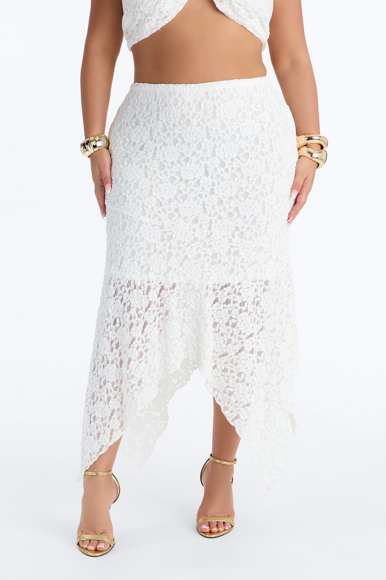 Summer Romance Asymmetrical Lace Maxi Skirt - Ivory NEWFASHIONEDGE