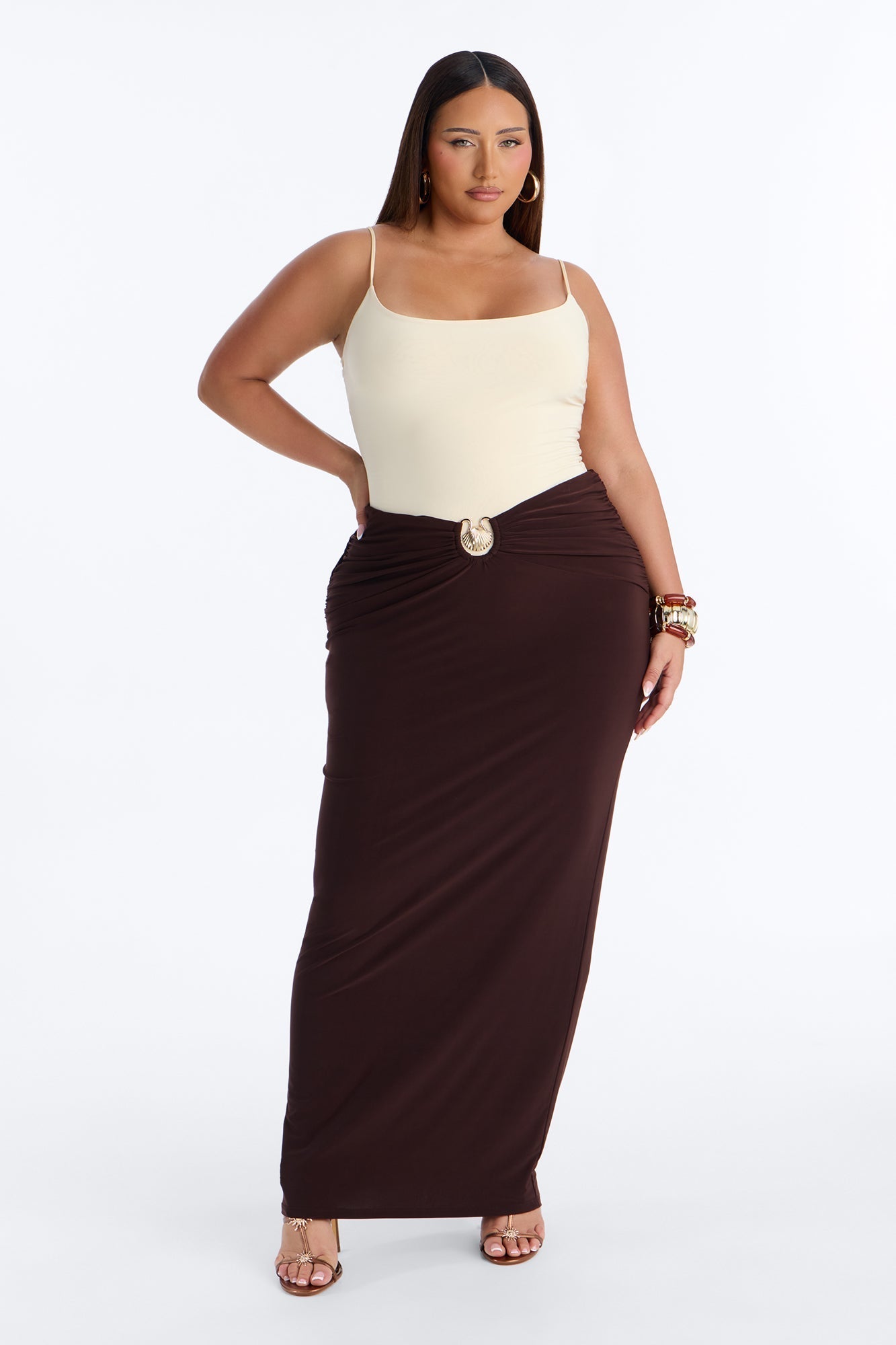 Maura Maxi Skirt Set - Brown/combo NEWFASHIONEDGE