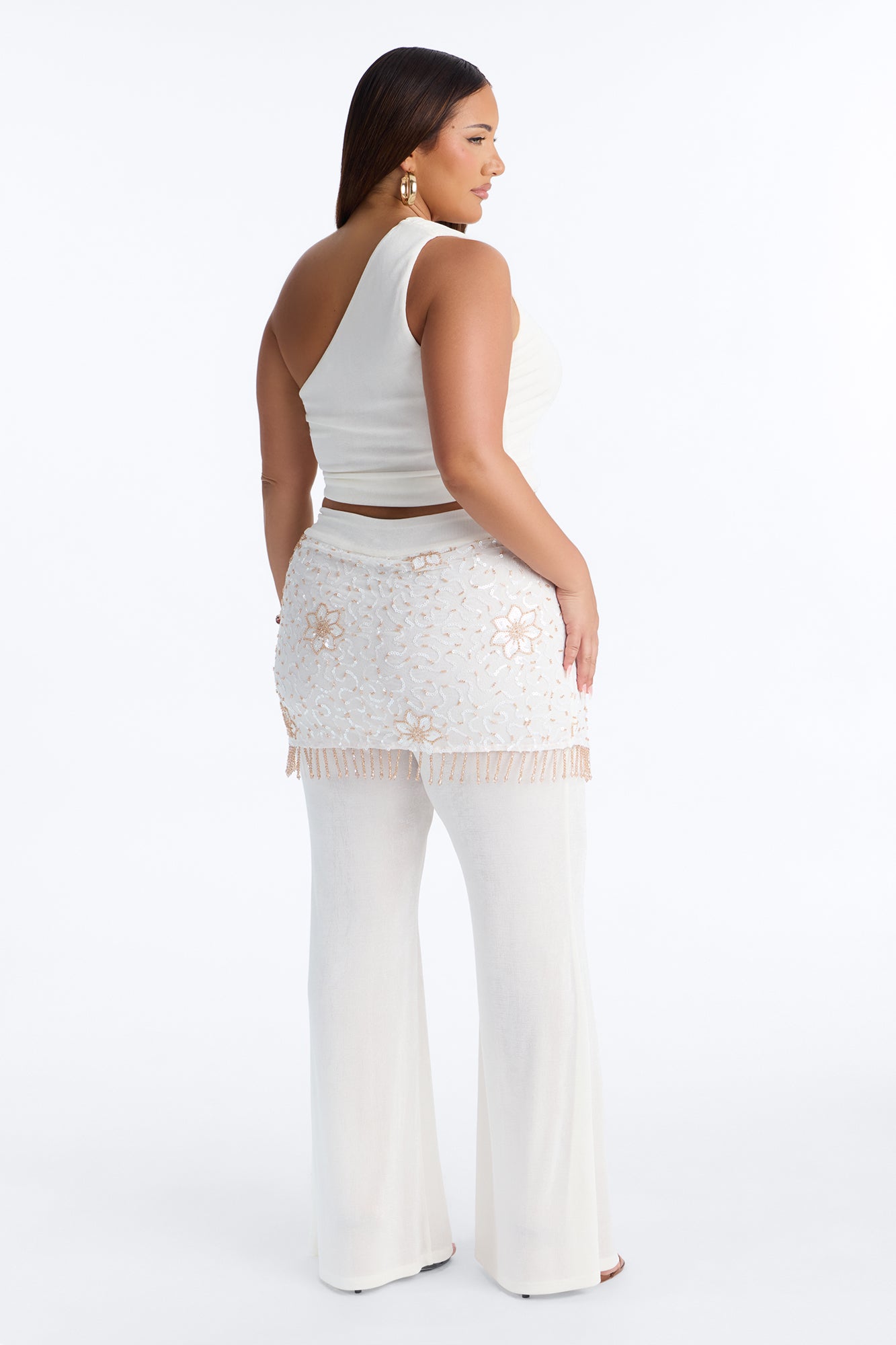 Miley Embellished Skirt Overlay Pant Set - Off White