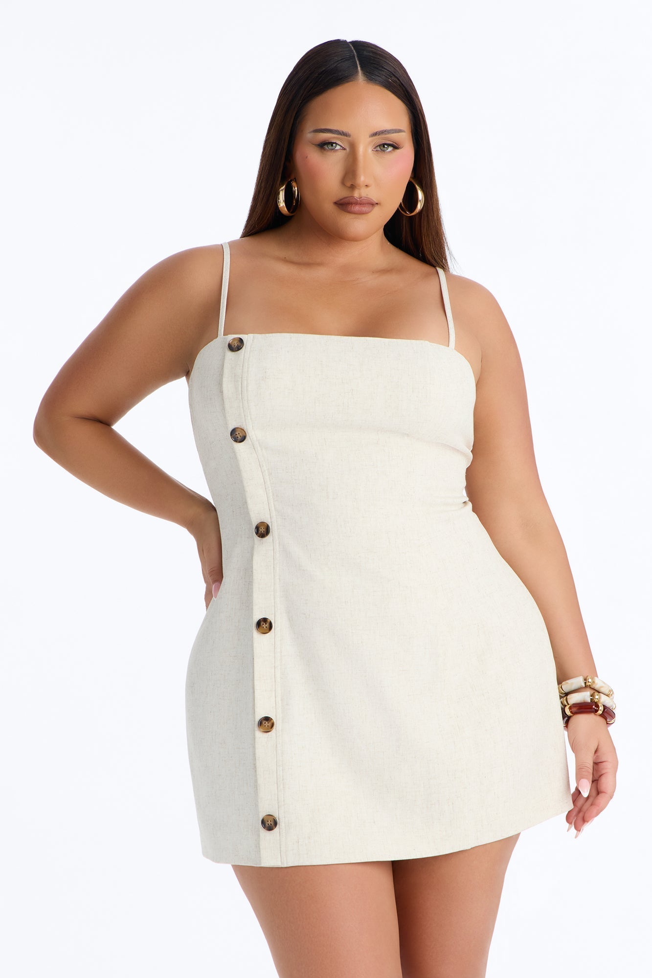 Leah Linen Mini Dress - Cream NEWFASHIONEDGE