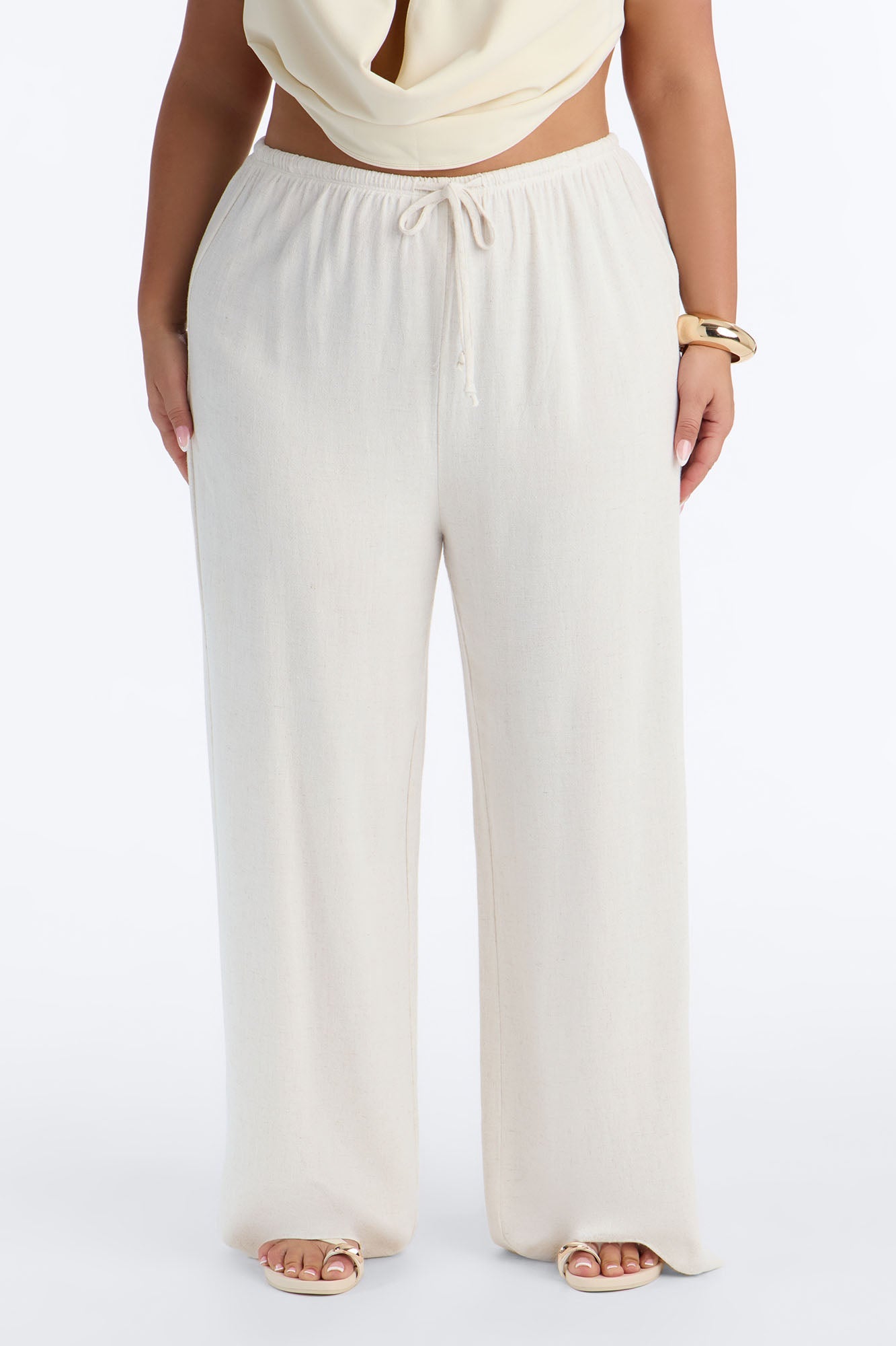 Kienna Low Rise Linen Wide Leg Pant 30″ - Natural