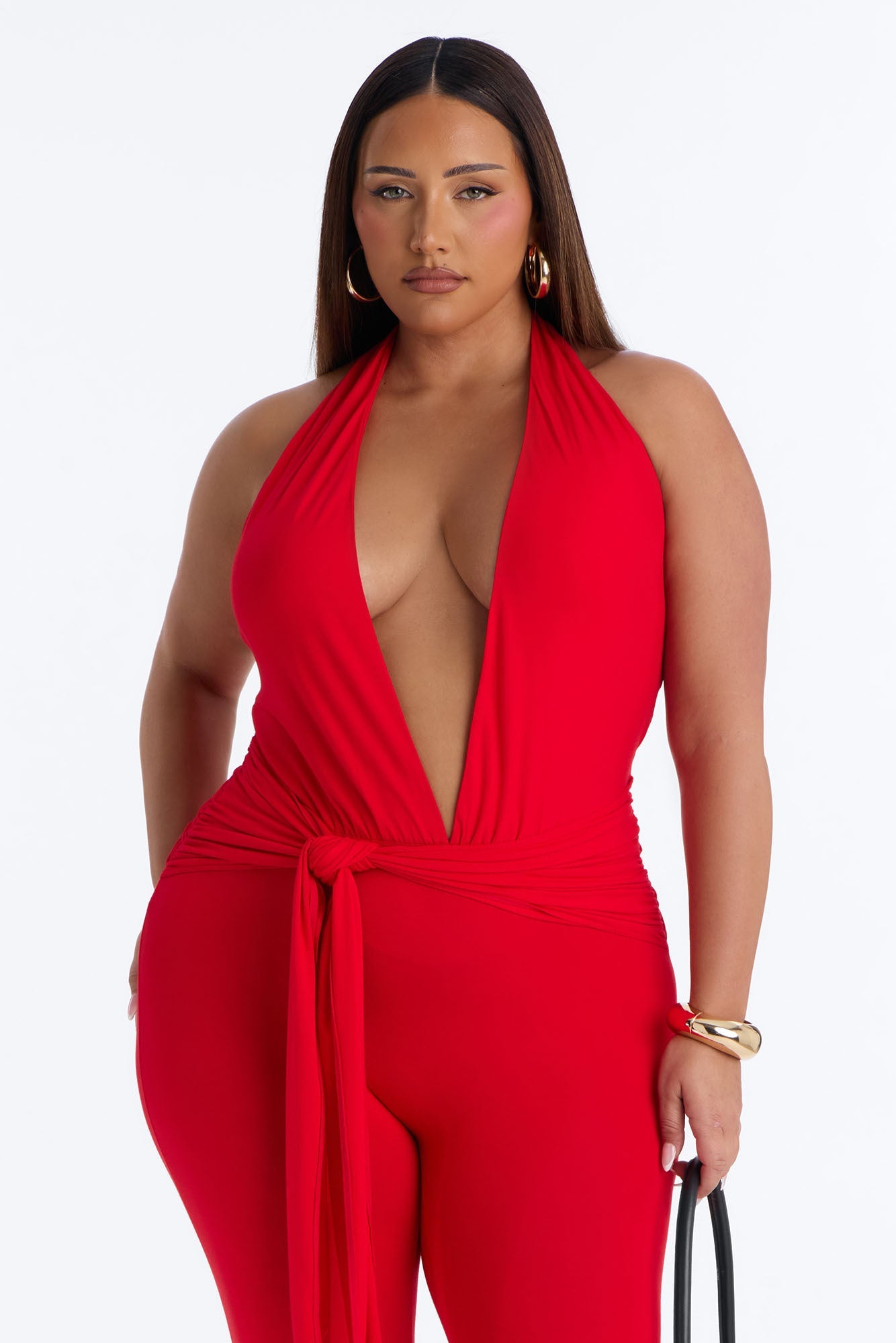 Karla Plunge Capri Catsuit - Red
