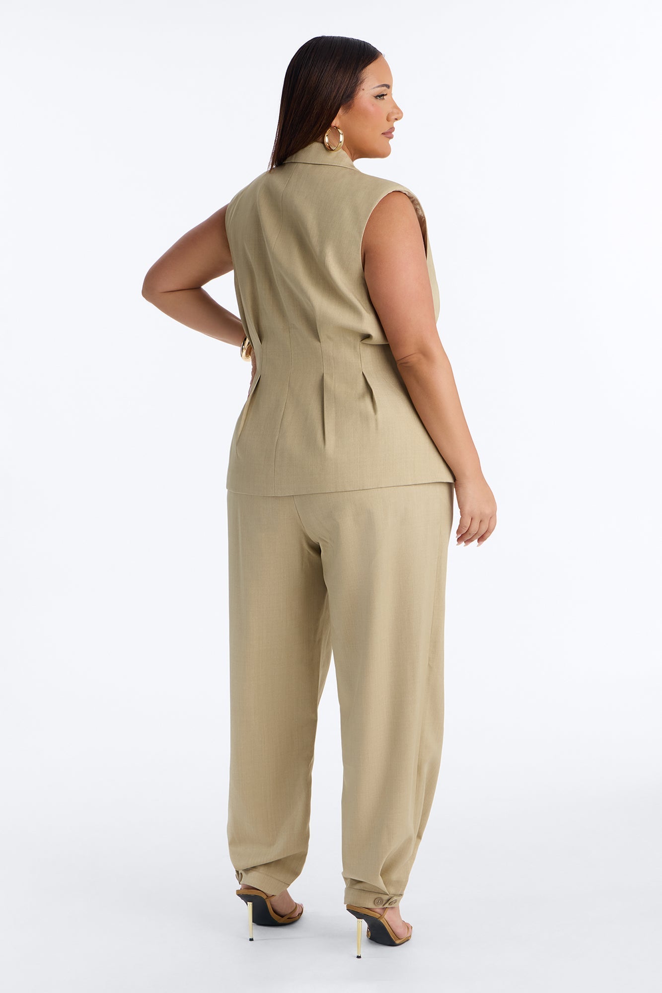 Christina Button Cuff Pleated Straight Leg Trouser - Sage