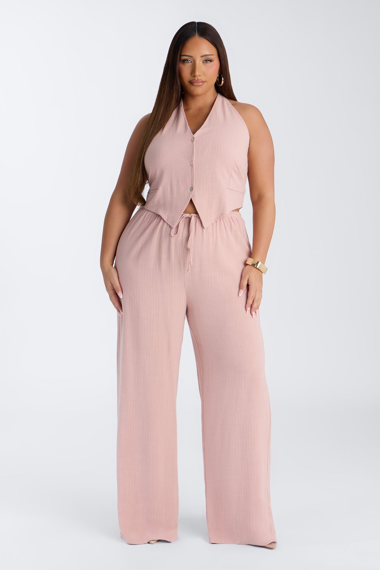 Girl Gone Wild Pinstripe Low Rise Wide Leg Pant 30″ - Blush NEWFASHIONEDGE