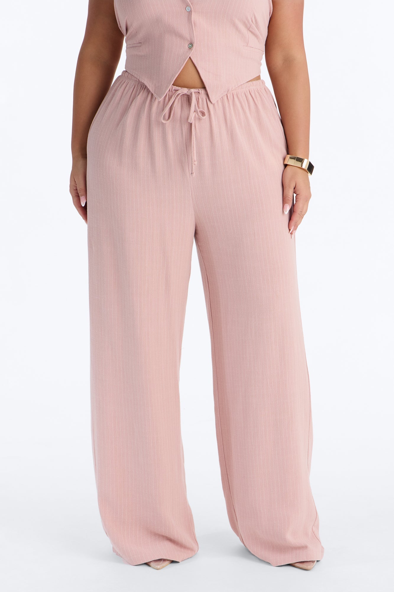 Girl Gone Wild Pinstripe Low Rise Wide Leg Pant 30″ - Blush NEWFASHIONEDGE