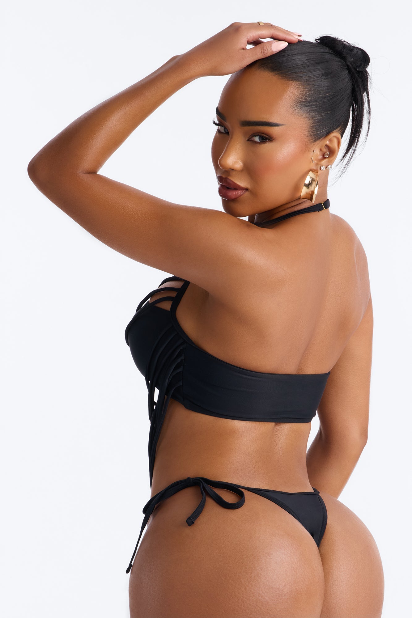 Hot Sand Energy Draped 2 Piece Beaded Bikini Set - Black