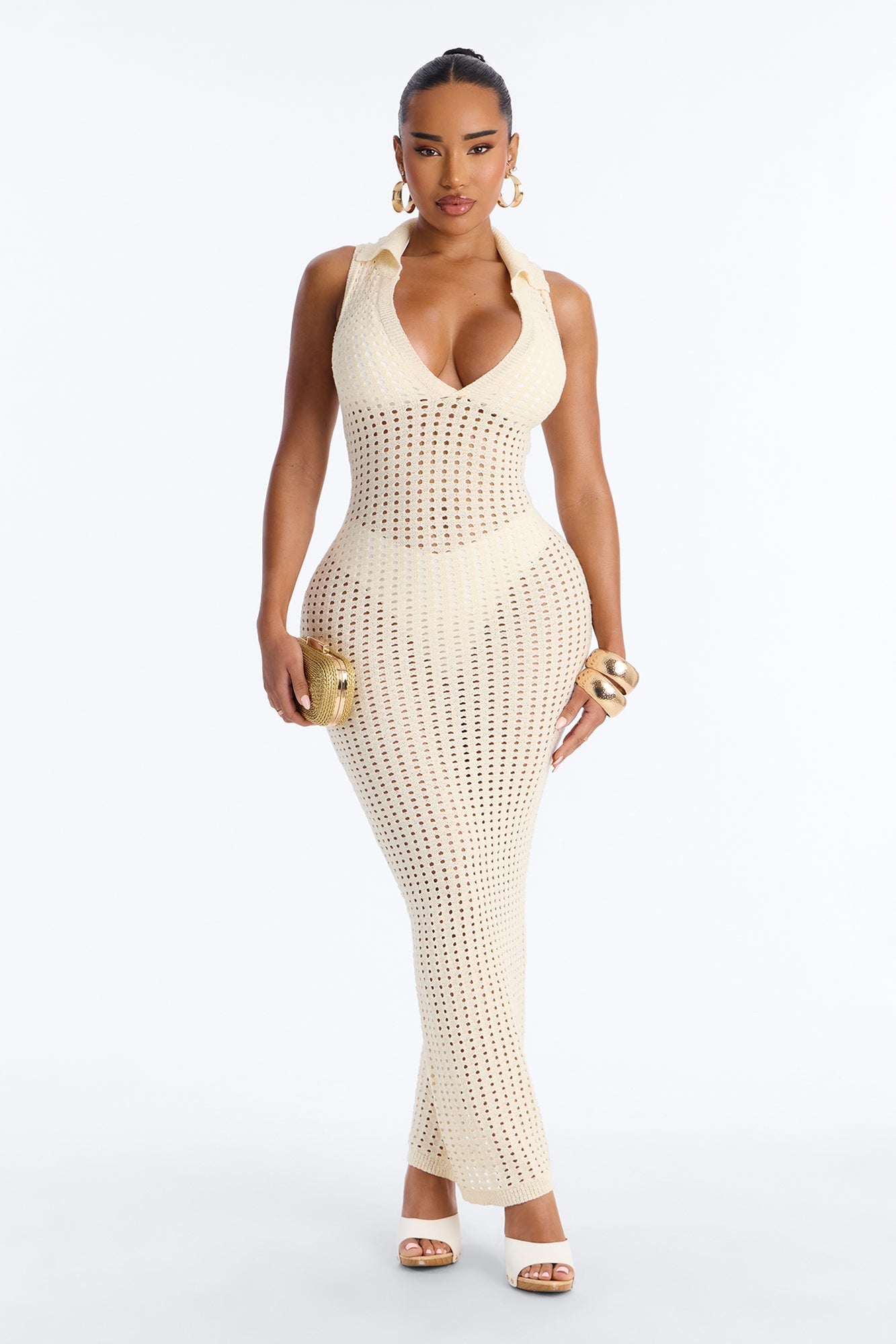 Tenny Crochet Swim Cover Up Maxi Dress - Cream NEWFASHIONEDGE