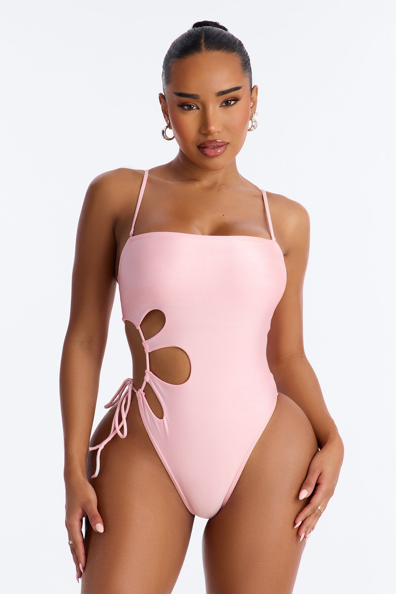 Coastal Bliss Strapless 1 Piece Cut Out Swimsuit - Light Pink NEWFASHIONEDGE
