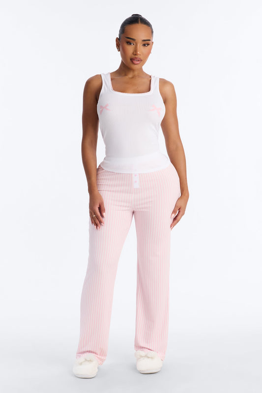 Bow Down Boxer PJ Pant Set - White/Pink Fashion Nova