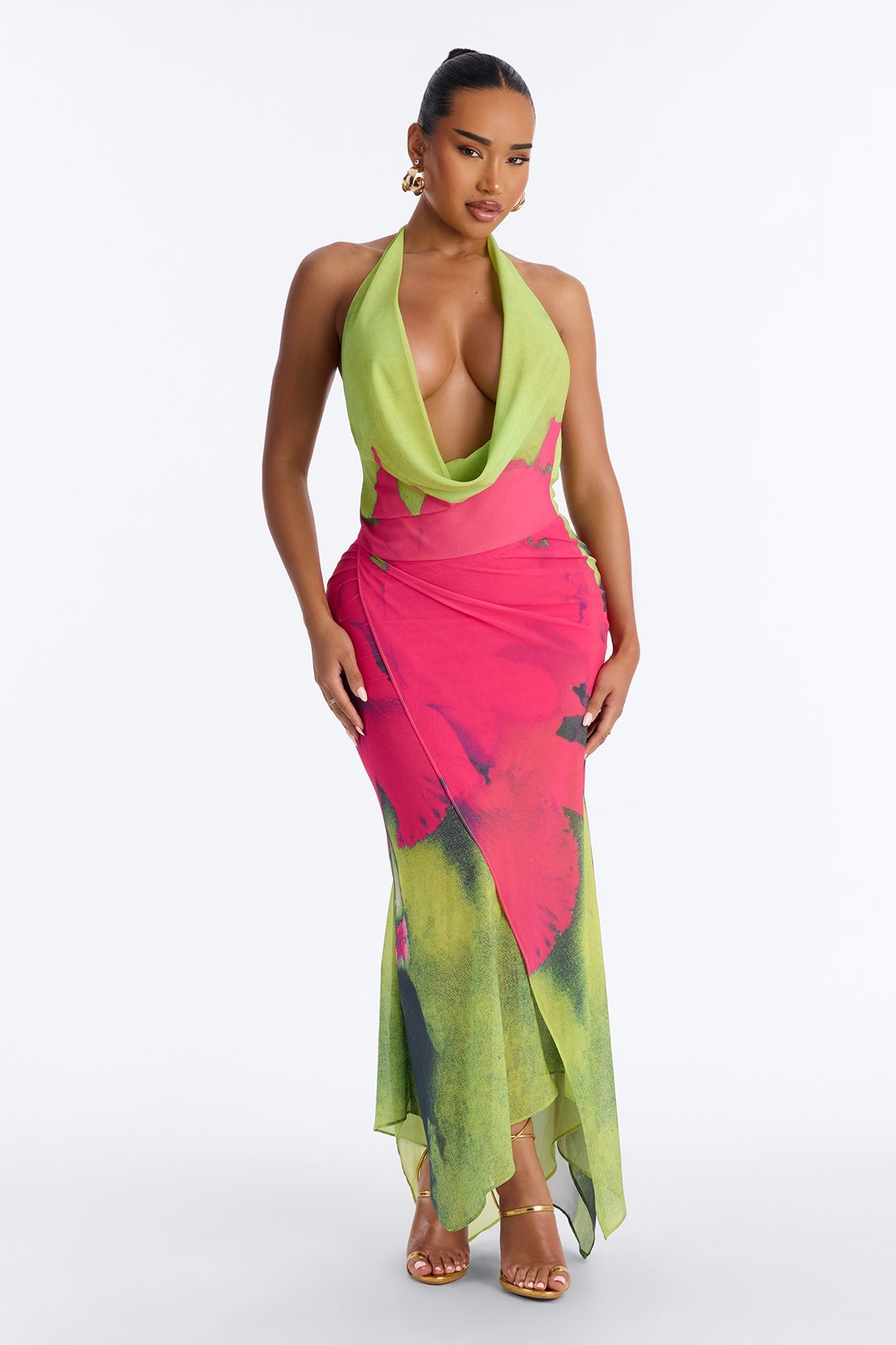 Catalina Floral Chiffon Maxi Dress - Green/combo NEWFASHIONEDGE