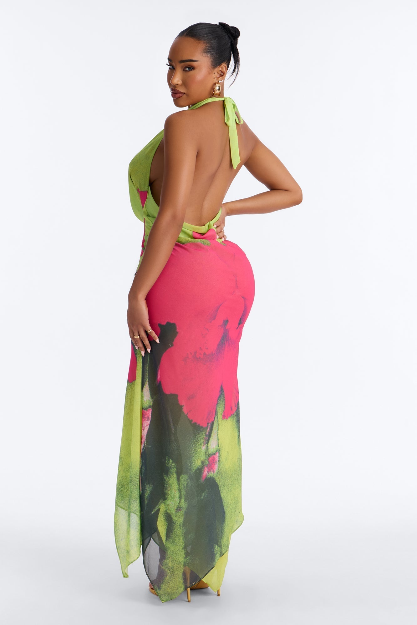 Catalina Floral Chiffon Maxi Dress - Green/combo NEWFASHIONEDGE