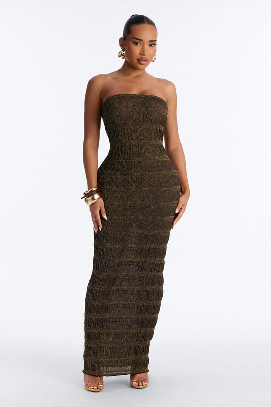 Becka Strapless Metallic Maxi Dress - Gold NEWFASHIONEDGE