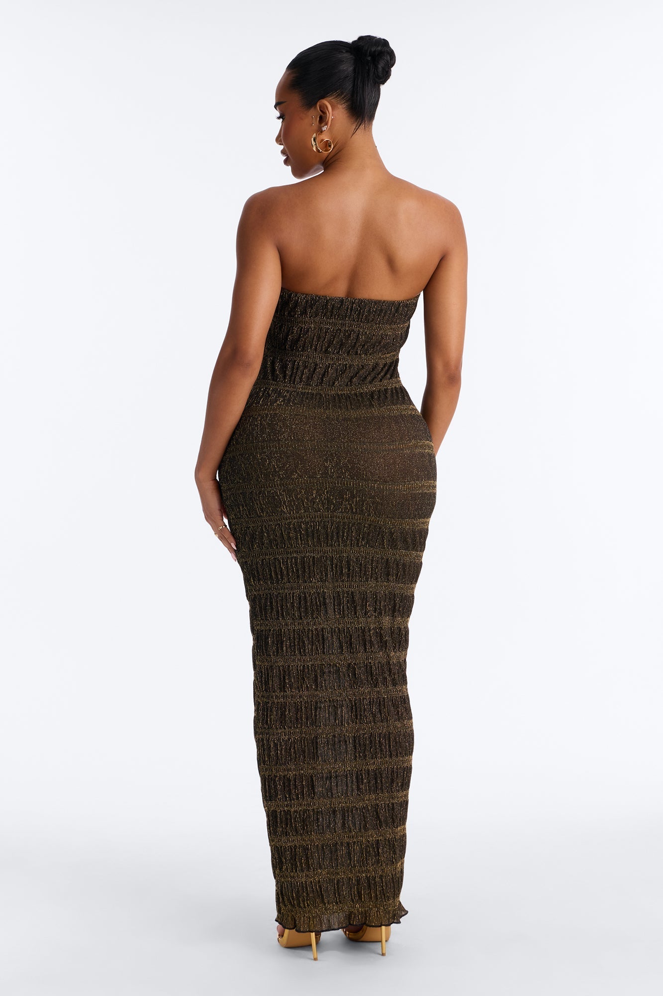 Becka Strapless Metallic Maxi Dress - Gold NEWFASHIONEDGE