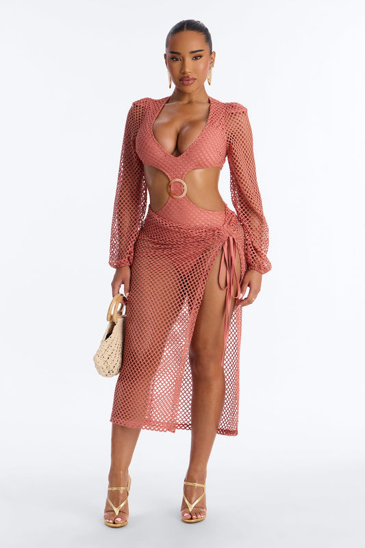 Julissa Crochet Bodysuit Maxi Skirt Set - Rust