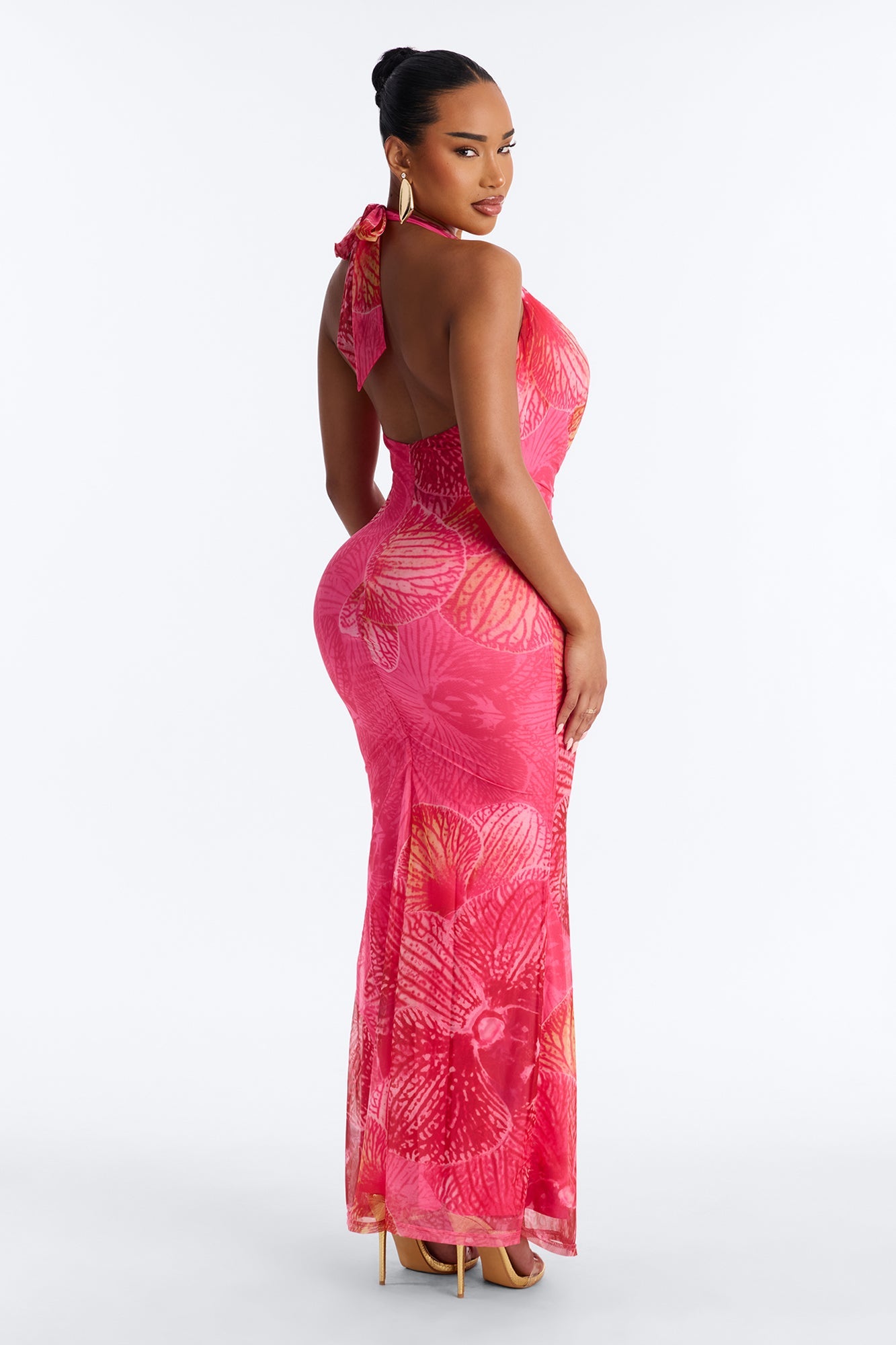 Tropic Muse Halter Mesh Maxi Dress - Pink/combo Fashion Nova