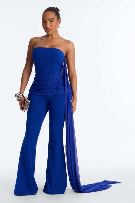Mila Draped Flare Jumpsuit - Royal NEWFASHIONEDGE