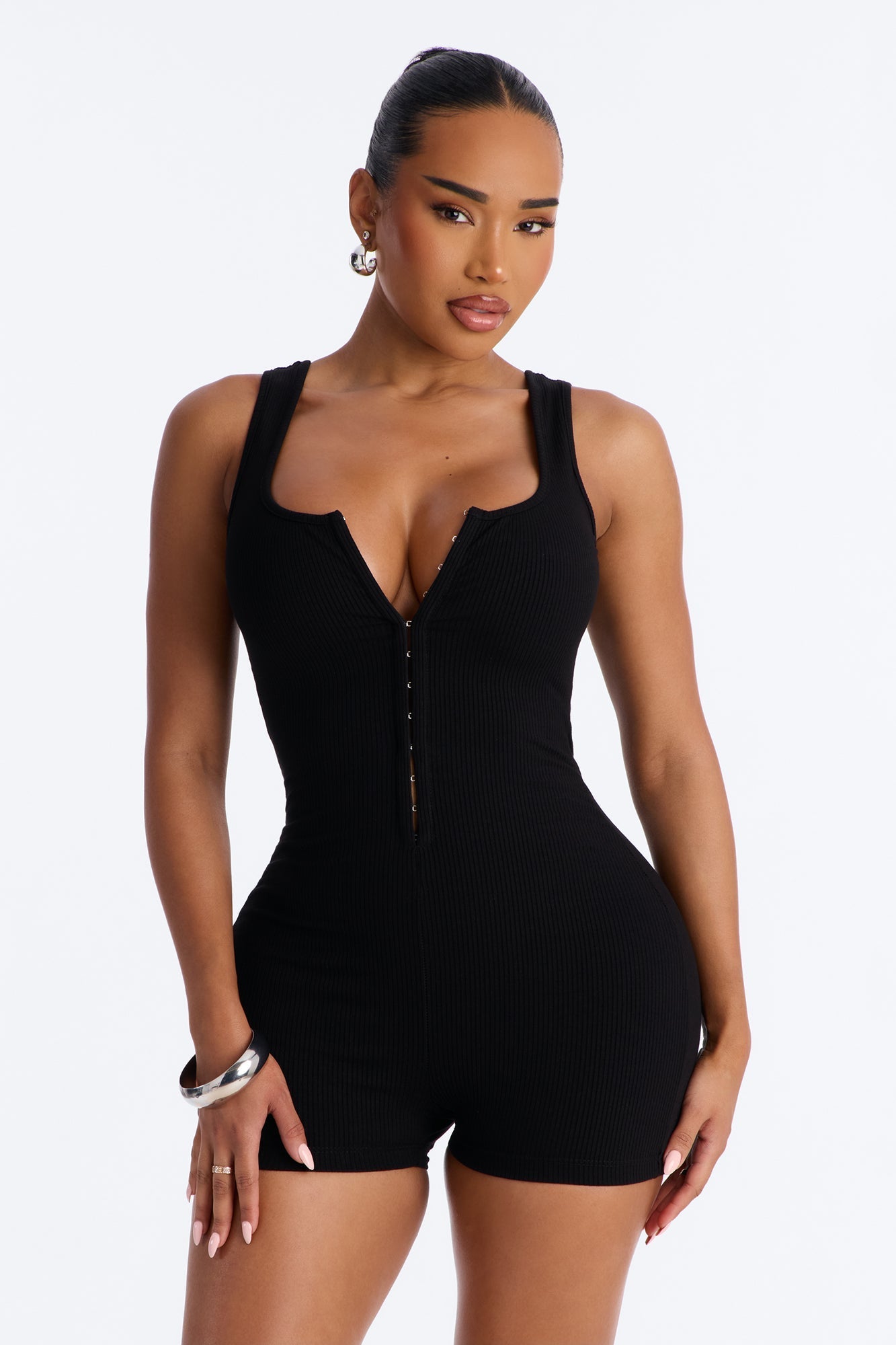 Bec Hook And Eye Snatched Romper - Black NEWFASHIONEDGE