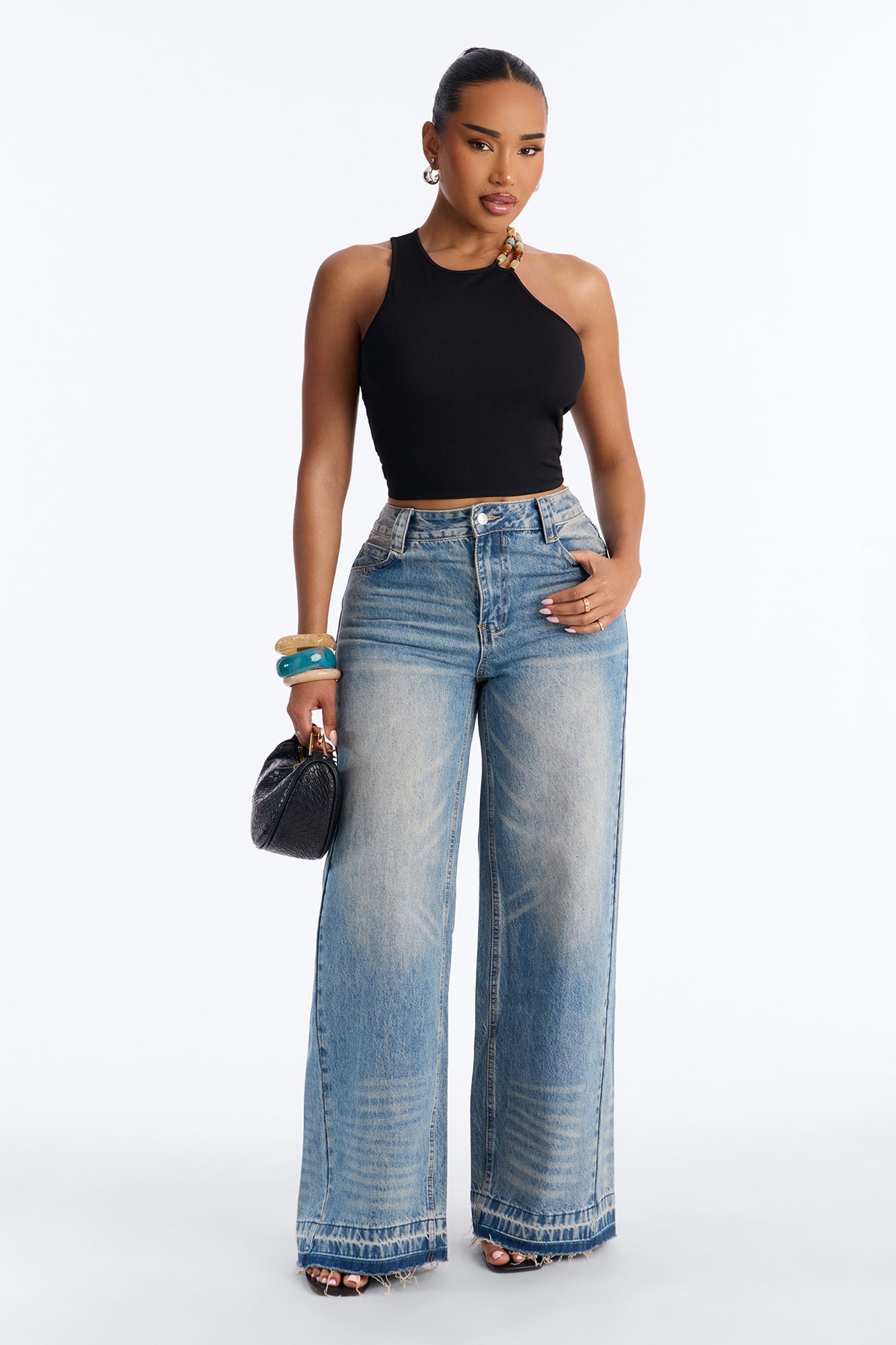 Cali Girl Ribbed Beaded Top - Black