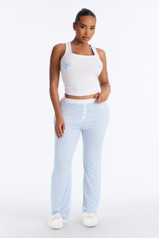 Bow Down Boxer PJ Pant Set - White/Blue Fashion Nova