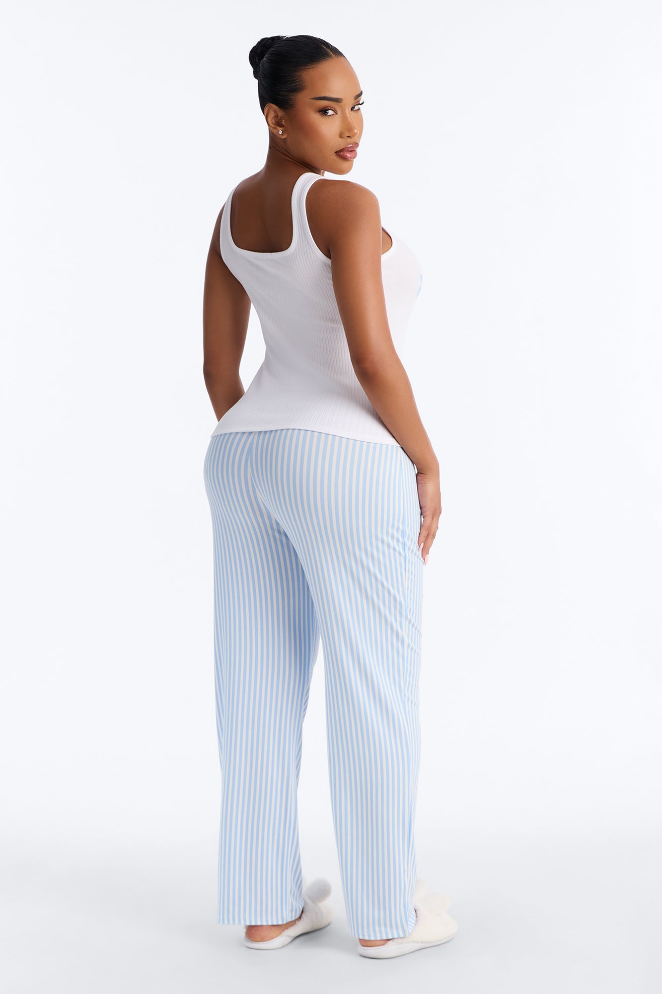 Bow Down Boxer PJ Pant Set - White/Blue Fashion Nova