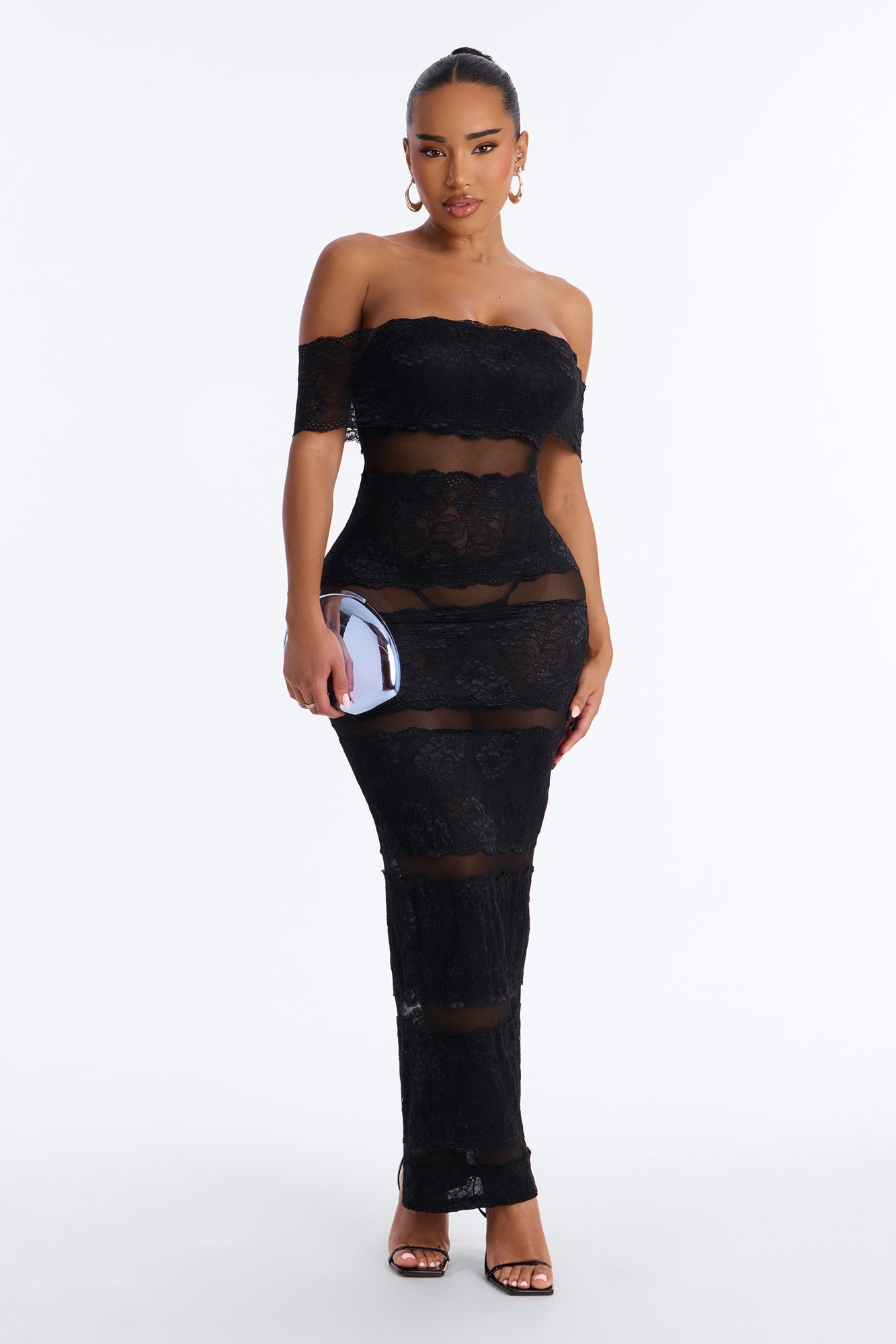 Body Language Sheer Lace Maxi Dress - Black
