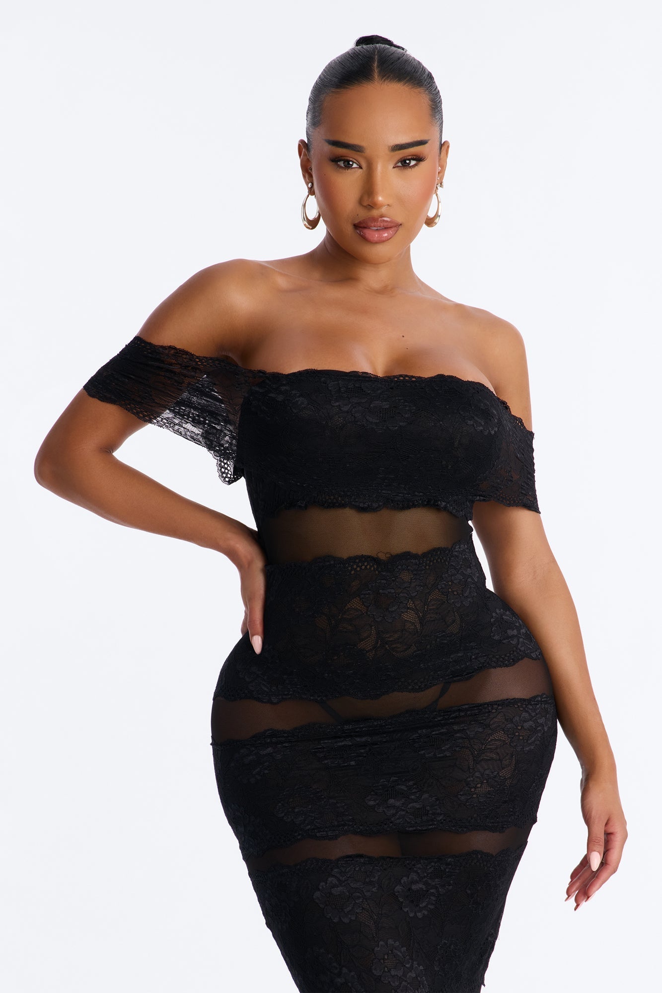 Body Language Sheer Lace Maxi Dress - Black