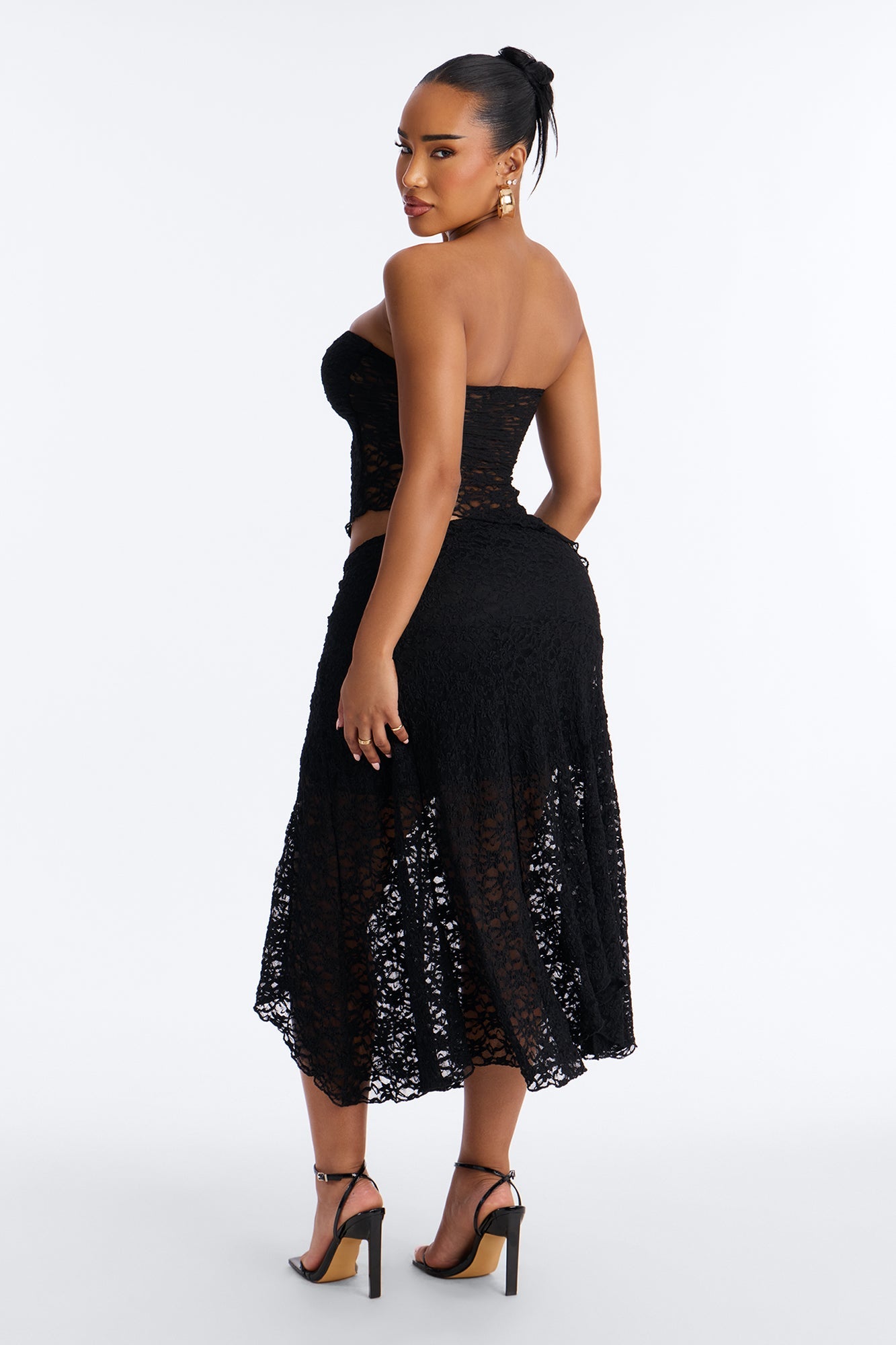 Liliana Lace Asymmetrical Skirt Set - Black Fashion Nova