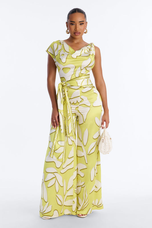 Zyla Satin One Shoulder Wide Leg Jumpsuit - Yellow