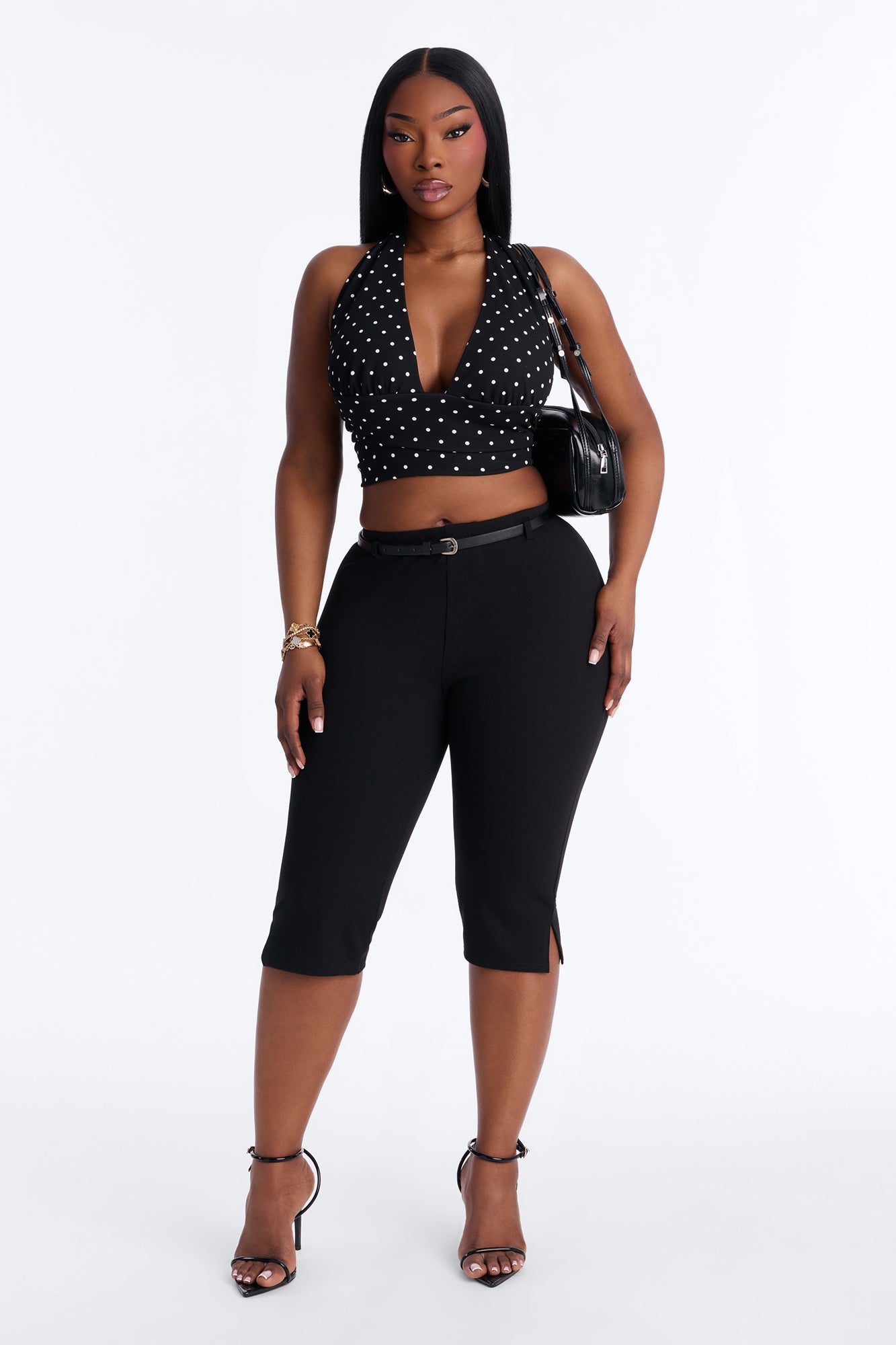 Mila Belted Split Hem Capri - Black