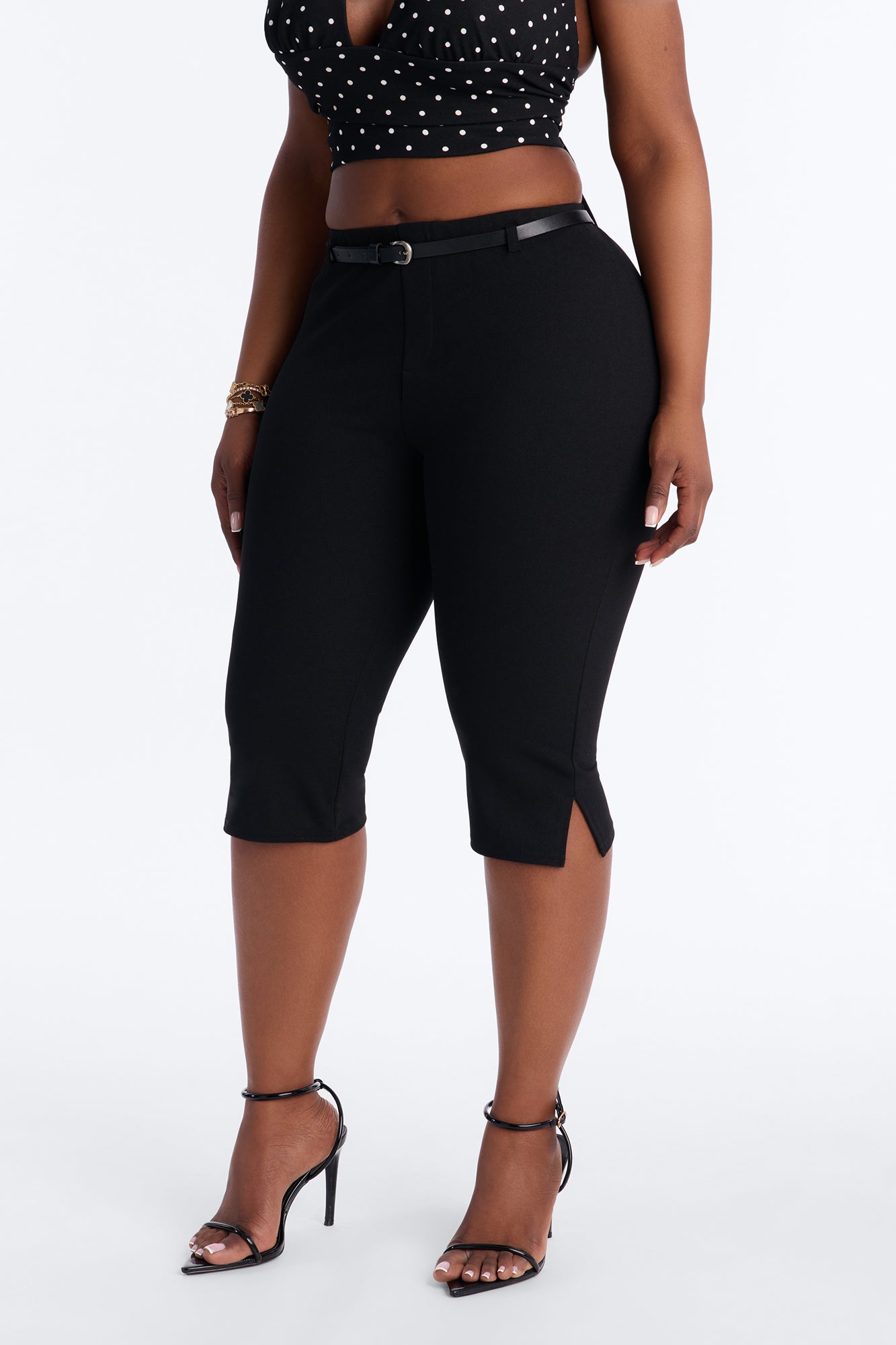 Mila Belted Split Hem Capri - Black